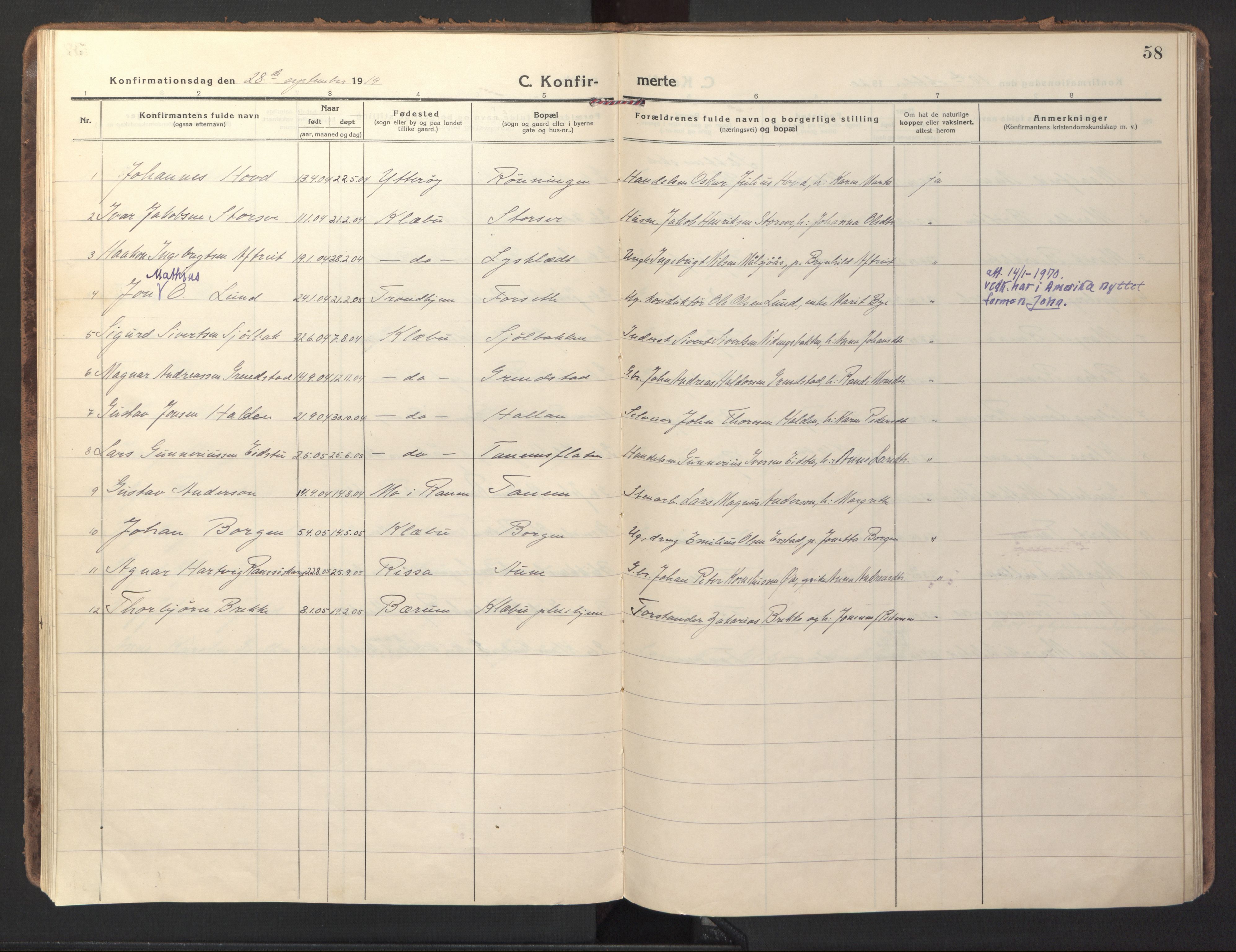 Ministerialprotokoller, klokkerbøker og fødselsregistre - Sør-Trøndelag, AV/SAT-A-1456/618/L0449: Parish register (official) no. 618A12, 1917-1924, p. 58