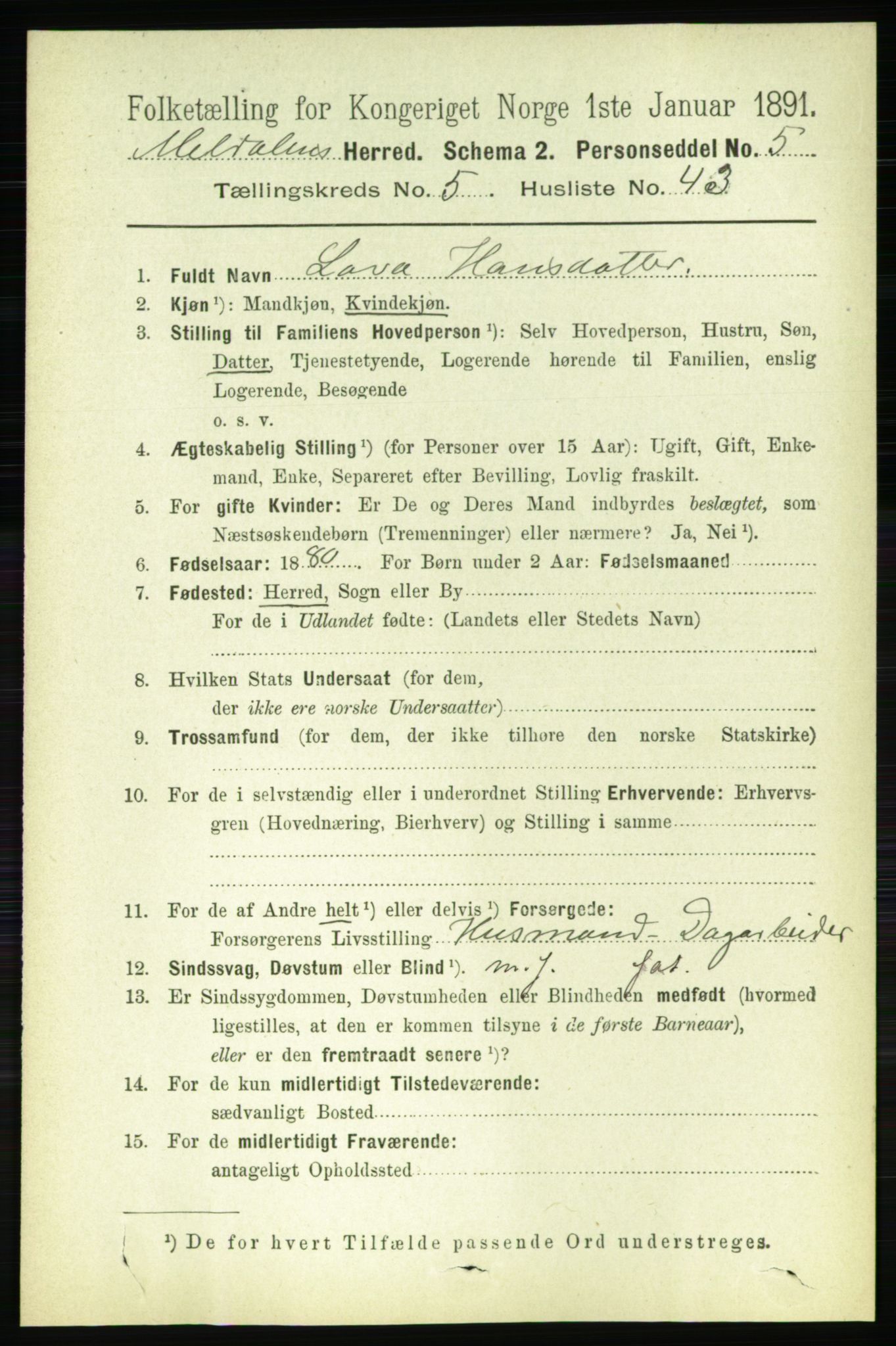 RA, 1891 census for 1636 Meldal, 1891, p. 2775