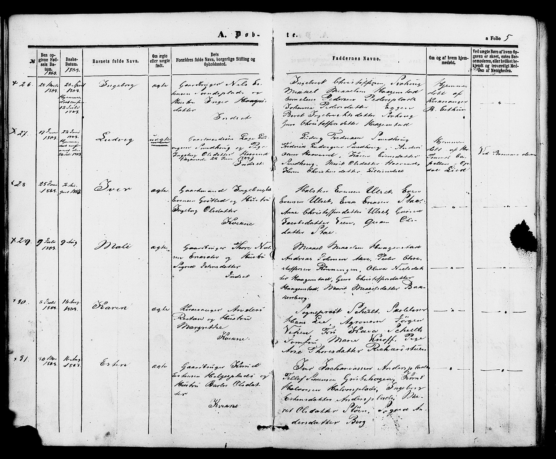 Kvikne prestekontor, AV/SAH-PREST-064/H/Ha/Haa/L0006: Parish register (official) no. 6, 1863-1886, p. 5