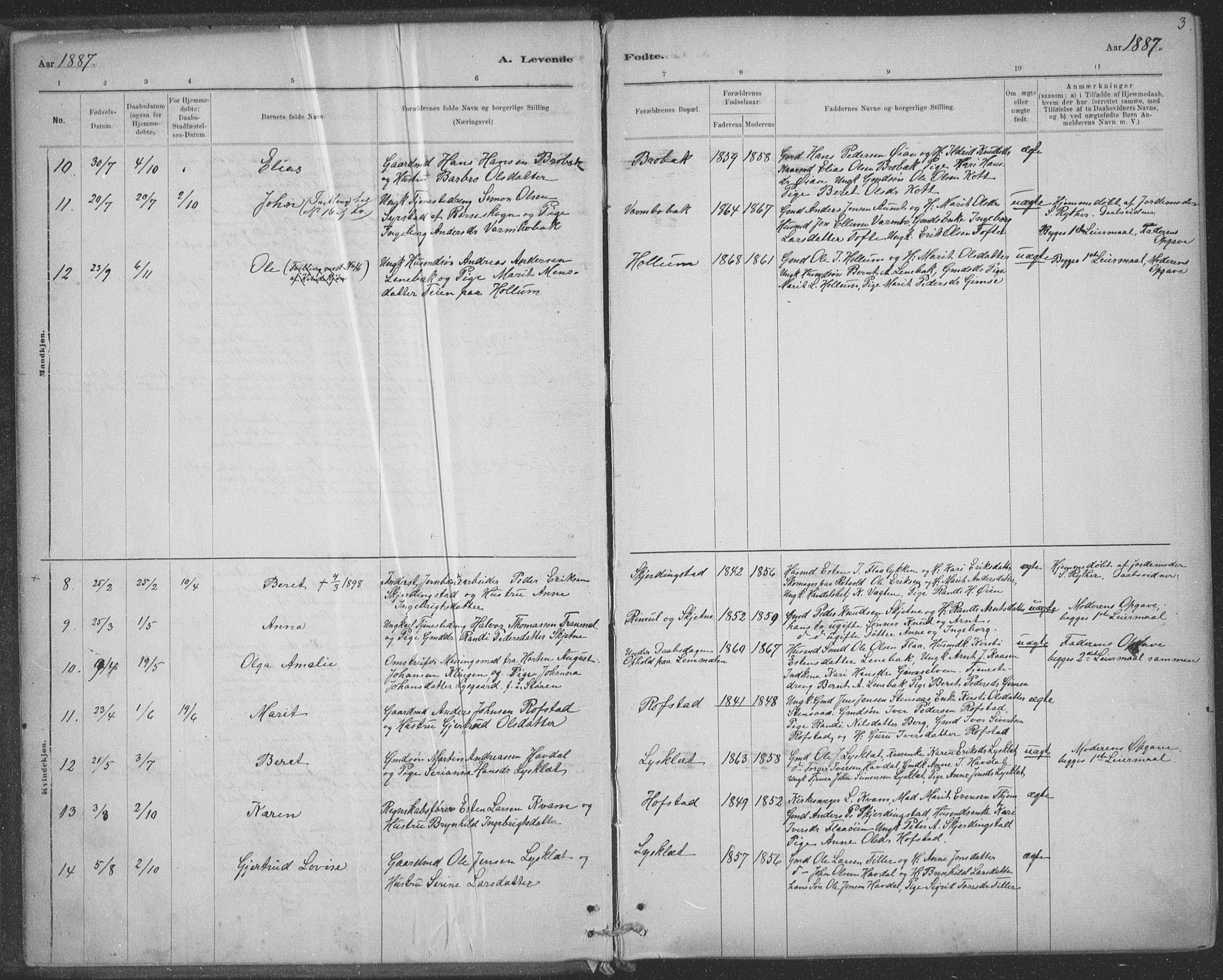 Ministerialprotokoller, klokkerbøker og fødselsregistre - Sør-Trøndelag, SAT/A-1456/691/L1085: Parish register (official) no. 691A17, 1887-1908, p. 3