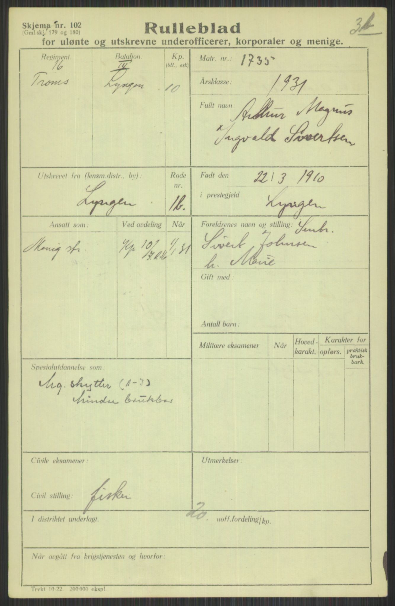 Forsvaret, Troms infanteriregiment nr. 16, AV/RA-RAFA-3146/P/Pa/L0015: Rulleblad for regimentets menige mannskaper, årsklasse 1931, 1931, p. 1079