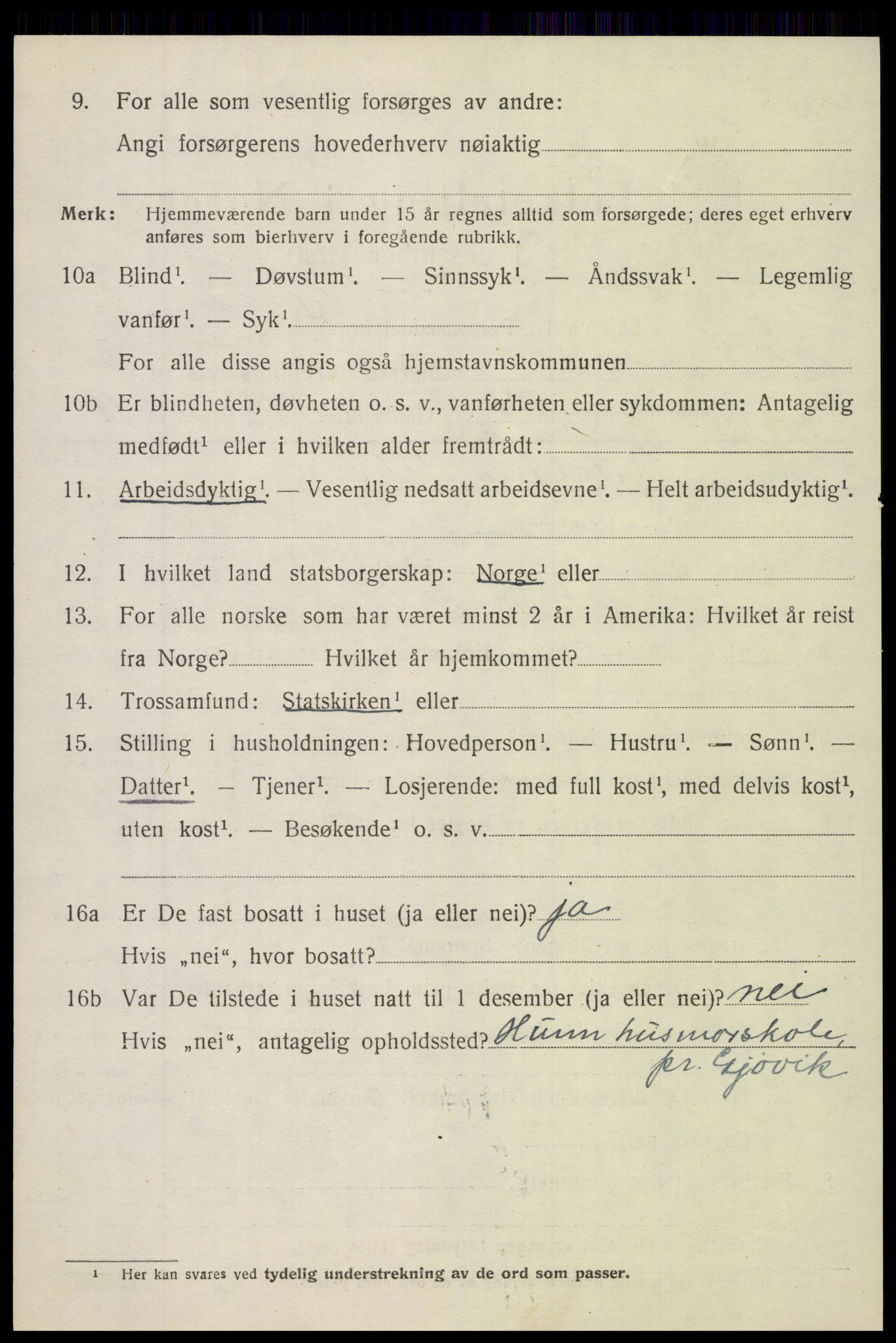 SAH, 1920 census for Nordre Land, 1920, p. 1685