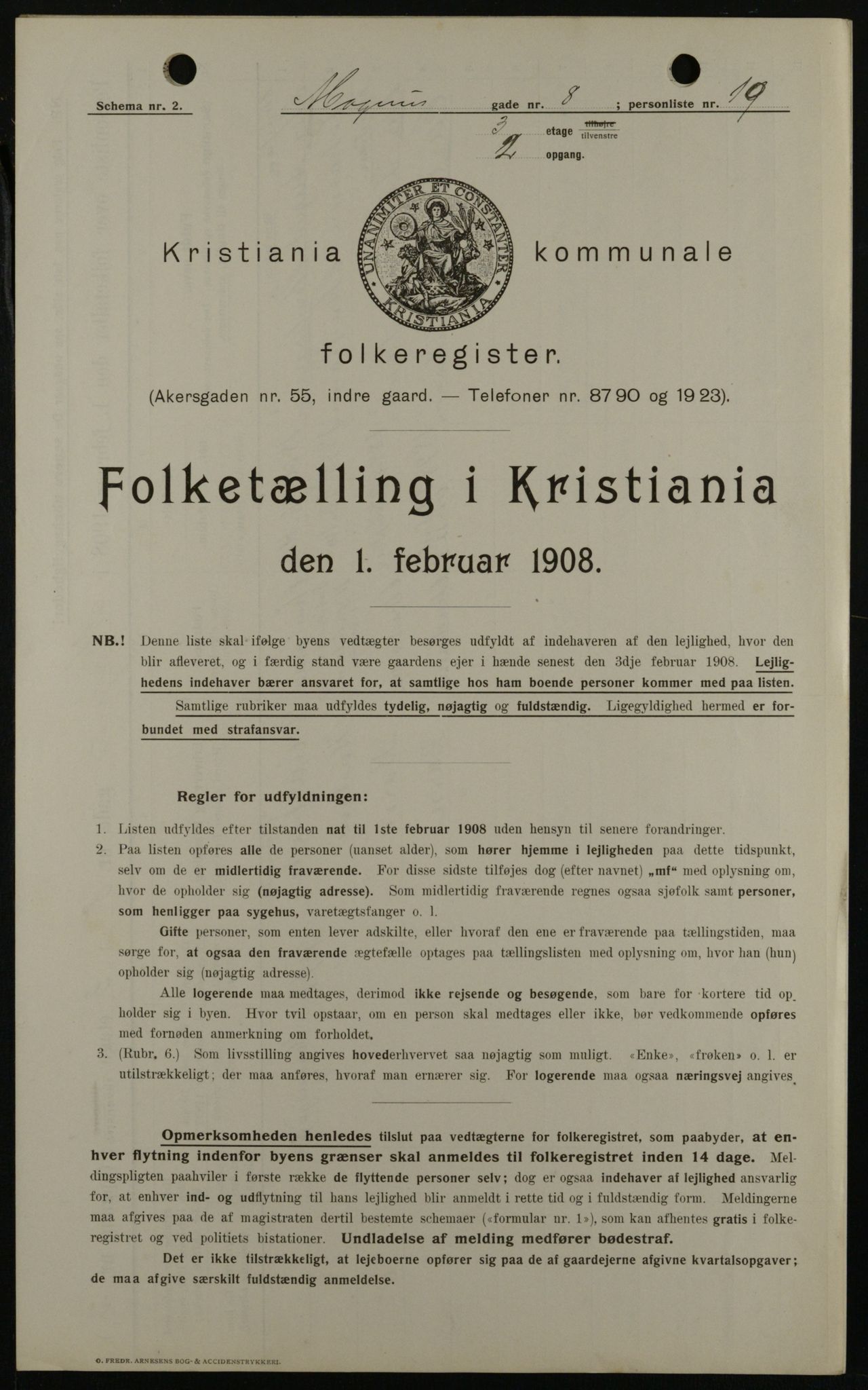 OBA, Municipal Census 1908 for Kristiania, 1908, p. 53326