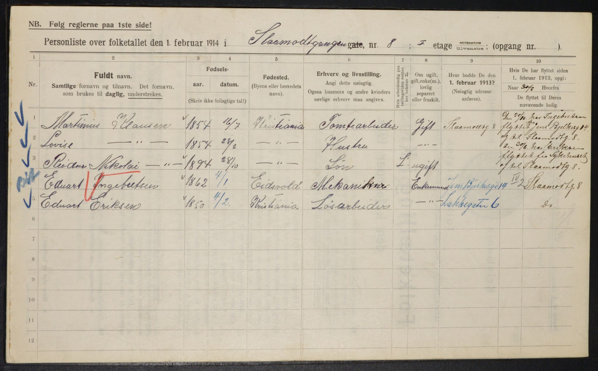 OBA, Municipal Census 1914 for Kristiania, 1914, p. 96827