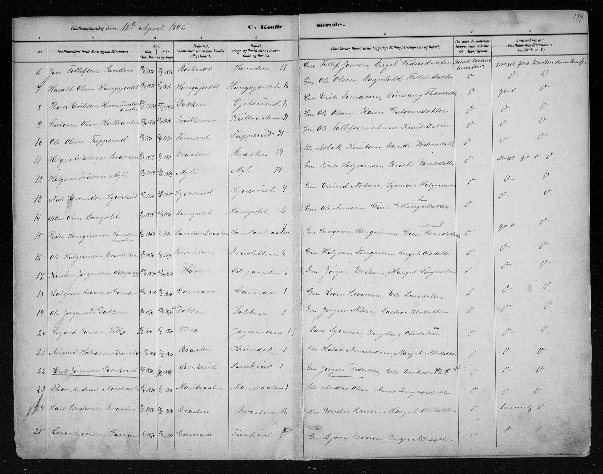 Nes kirkebøker, AV/SAKO-A-236/F/Fa/L0011: Parish register (official) no. 11, 1881-1912, p. 194