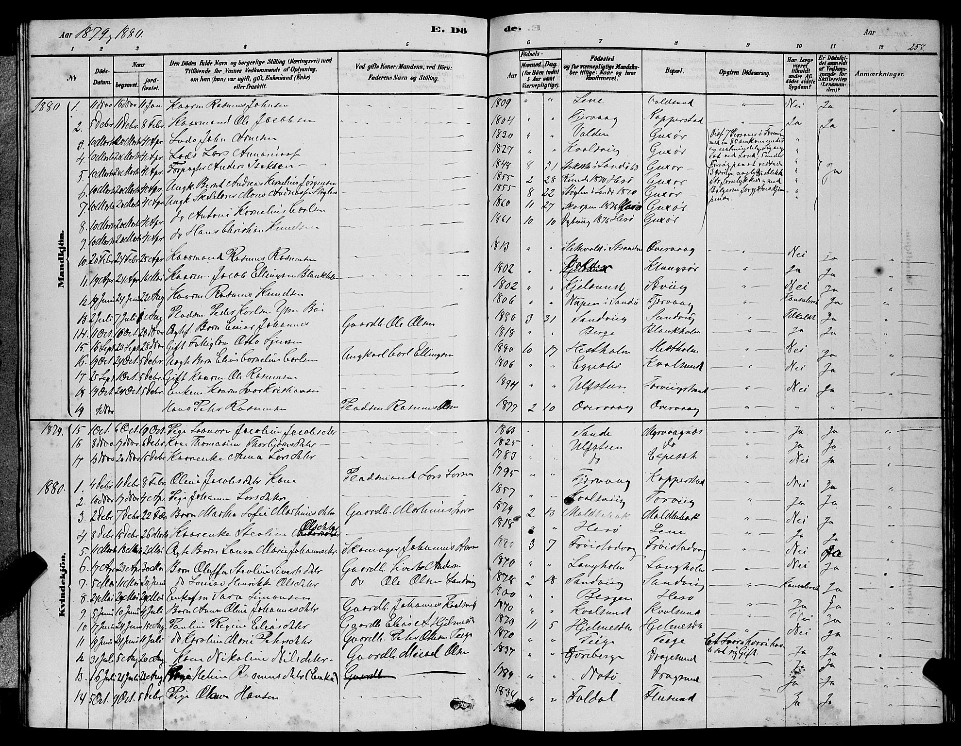 Ministerialprotokoller, klokkerbøker og fødselsregistre - Møre og Romsdal, AV/SAT-A-1454/507/L0081: Parish register (copy) no. 507C04, 1878-1898, p. 257