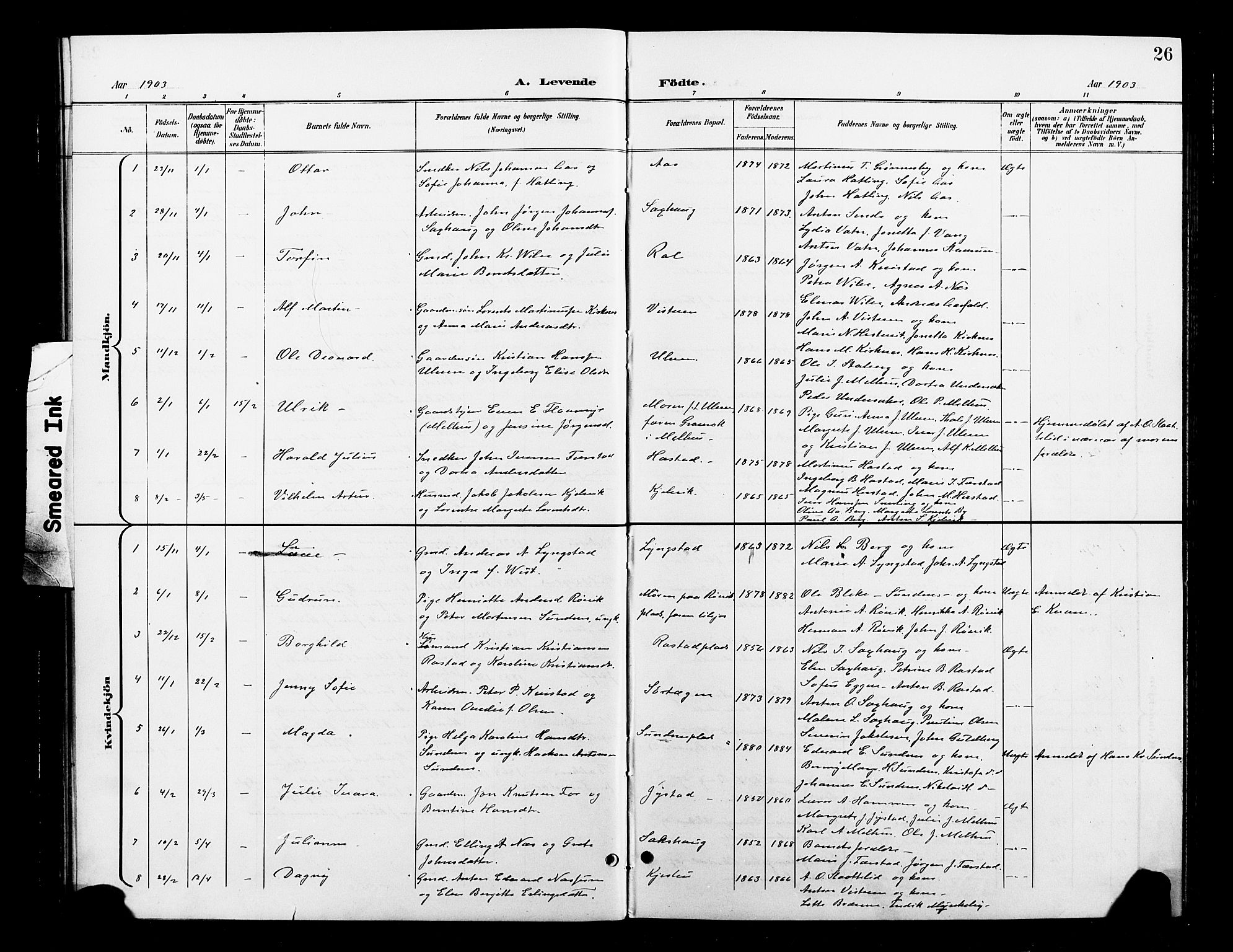 Ministerialprotokoller, klokkerbøker og fødselsregistre - Nord-Trøndelag, SAT/A-1458/730/L0302: Parish register (copy) no. 730C05, 1898-1924, p. 26