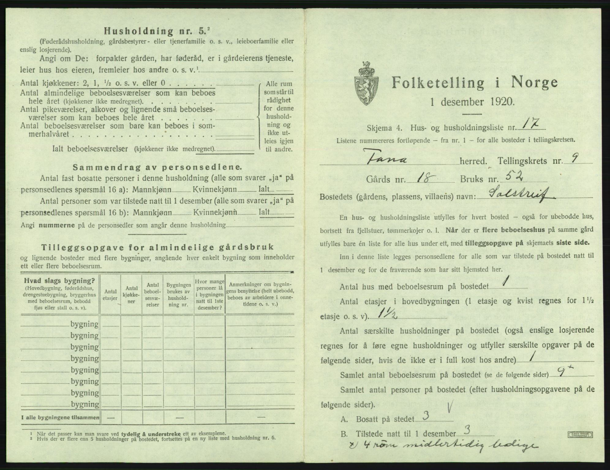 SAB, 1920 census for Fana, 1920, p. 1644