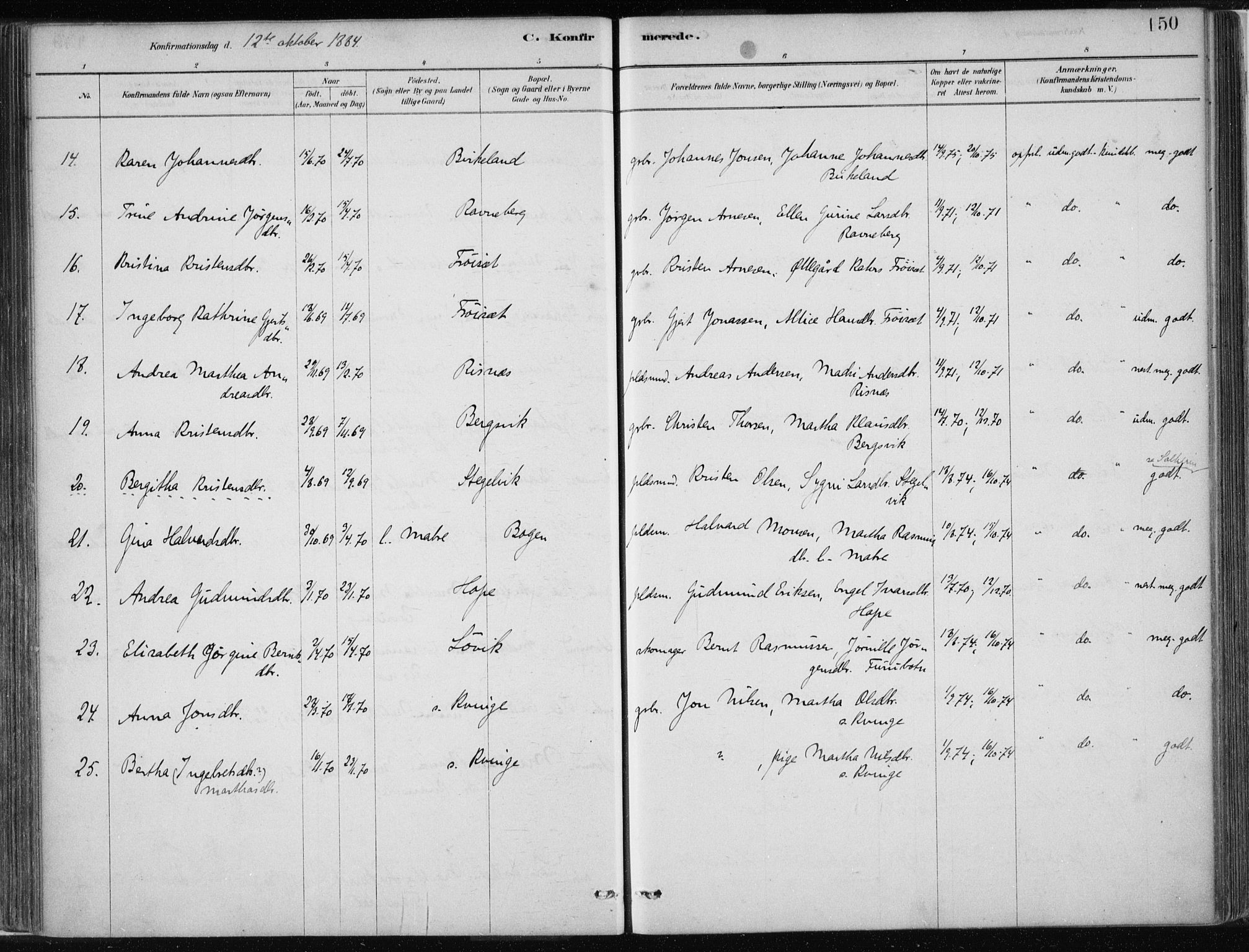 Masfjorden Sokneprestembete, SAB/A-77001: Parish register (official) no. B  1, 1876-1899, p. 150