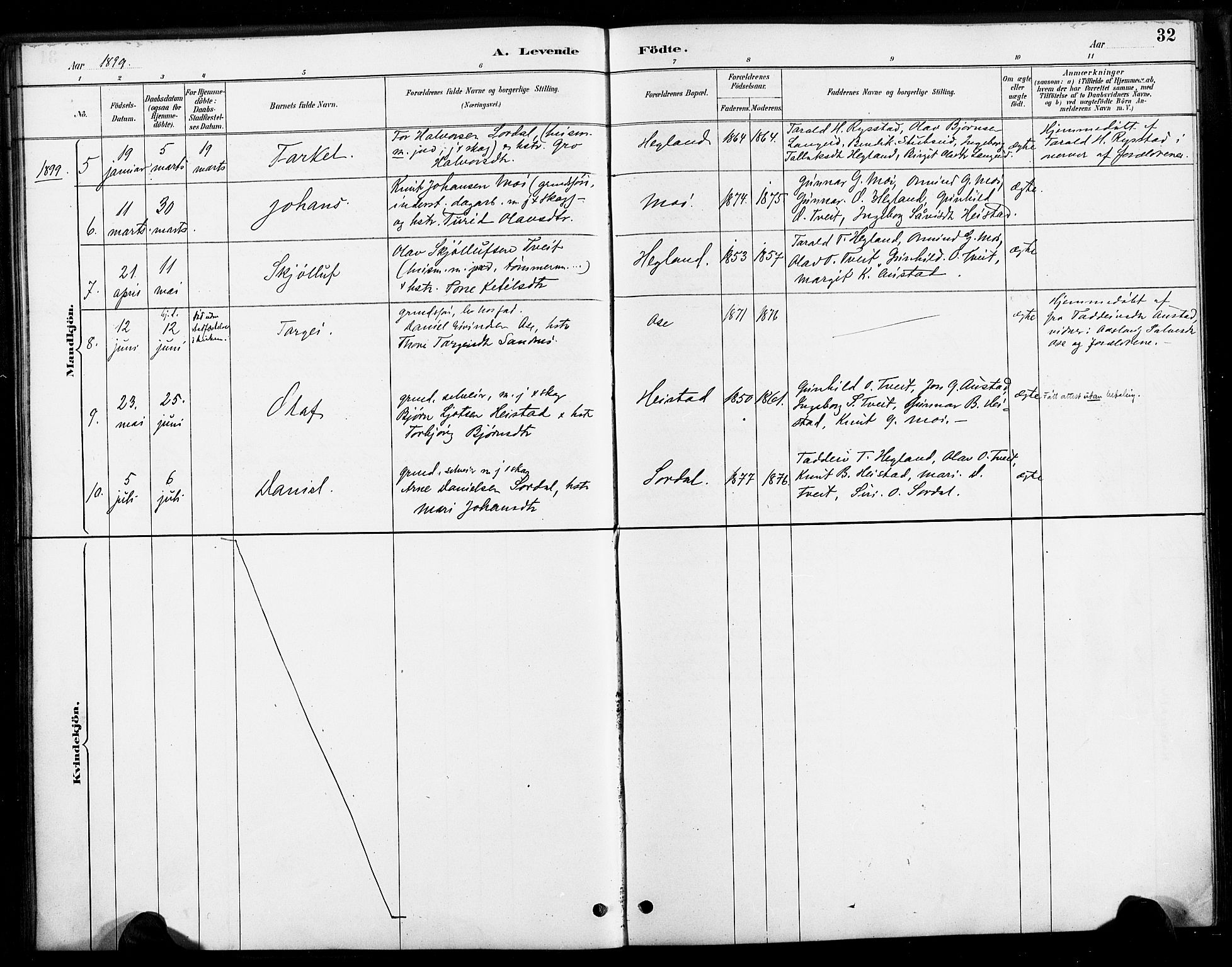 Bygland sokneprestkontor, SAK/1111-0006/F/Fa/Faa/L0001: Parish register (official) no. A 1, 1885-1908, p. 32