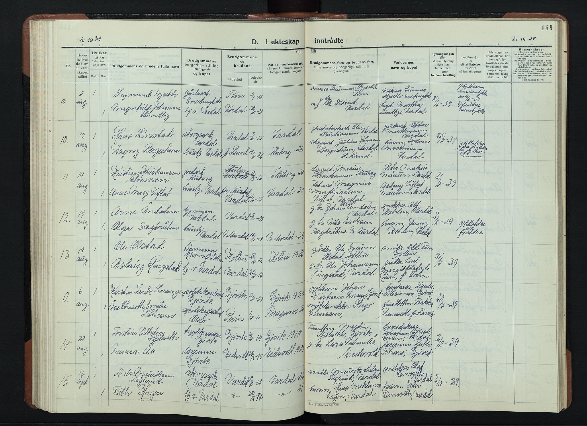 Vardal prestekontor, SAH/PREST-100/H/Ha/Hab/L0018: Parish register (copy) no. 18, 1931-1951, p. 149