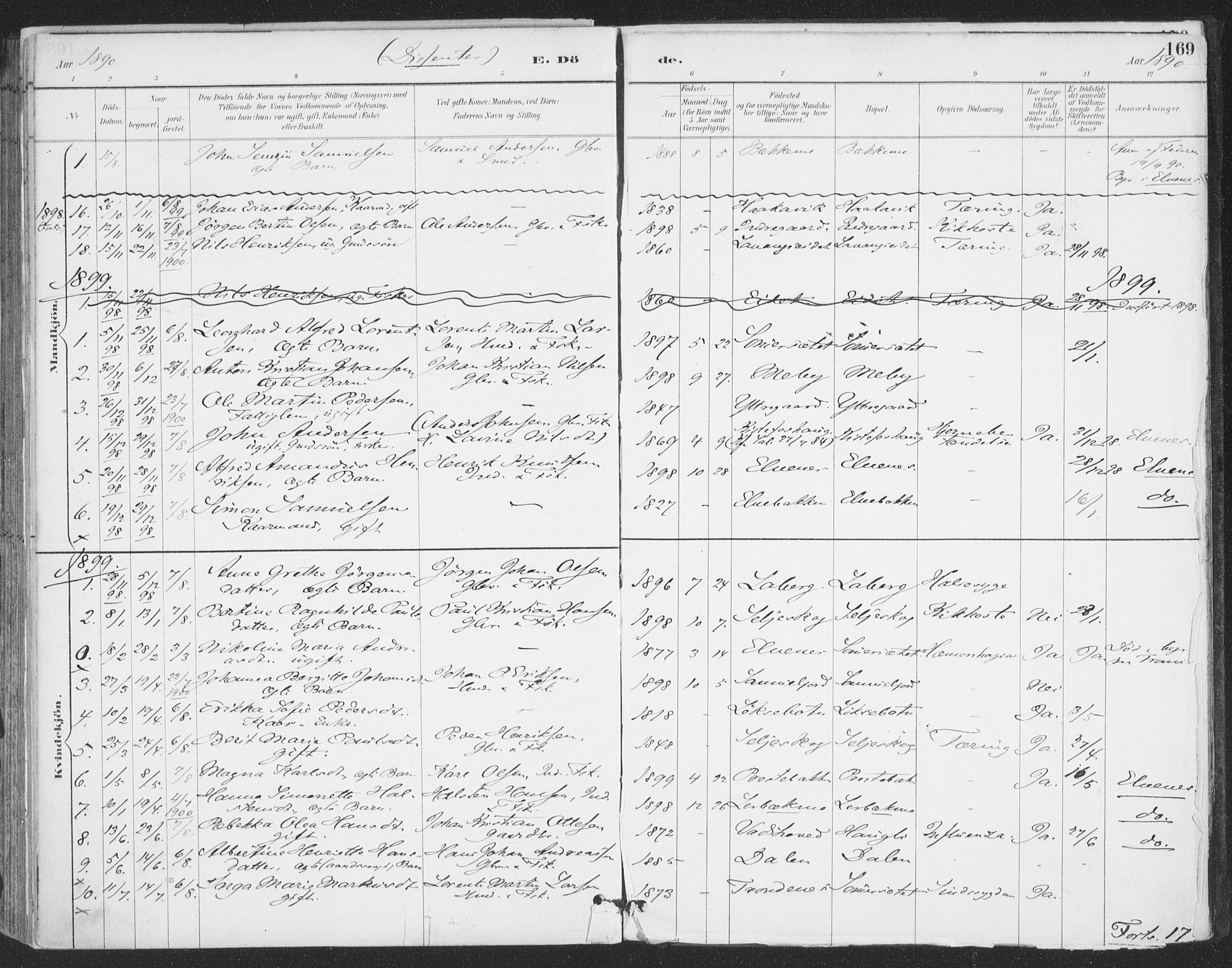 Ibestad sokneprestembete, SATØ/S-0077/H/Ha/Haa/L0015kirke: Parish register (official) no. 15, 1888-1899, p. 169