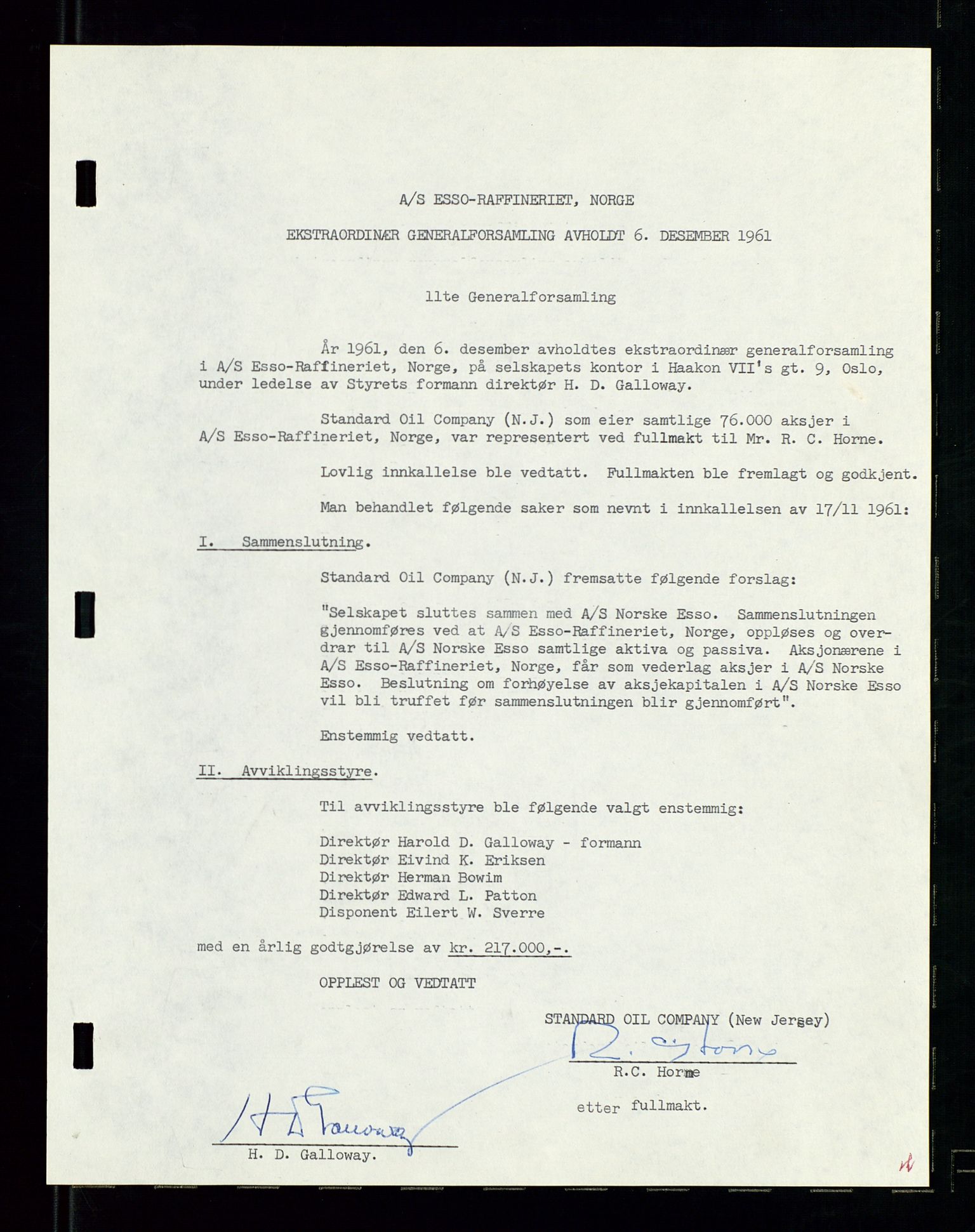 PA 1537 - A/S Essoraffineriet Norge, AV/SAST-A-101957/A/Aa/L0001/0002: Styremøter / Shareholder meetings, board meetings, by laws (vedtekter), 1957-1960, p. 9