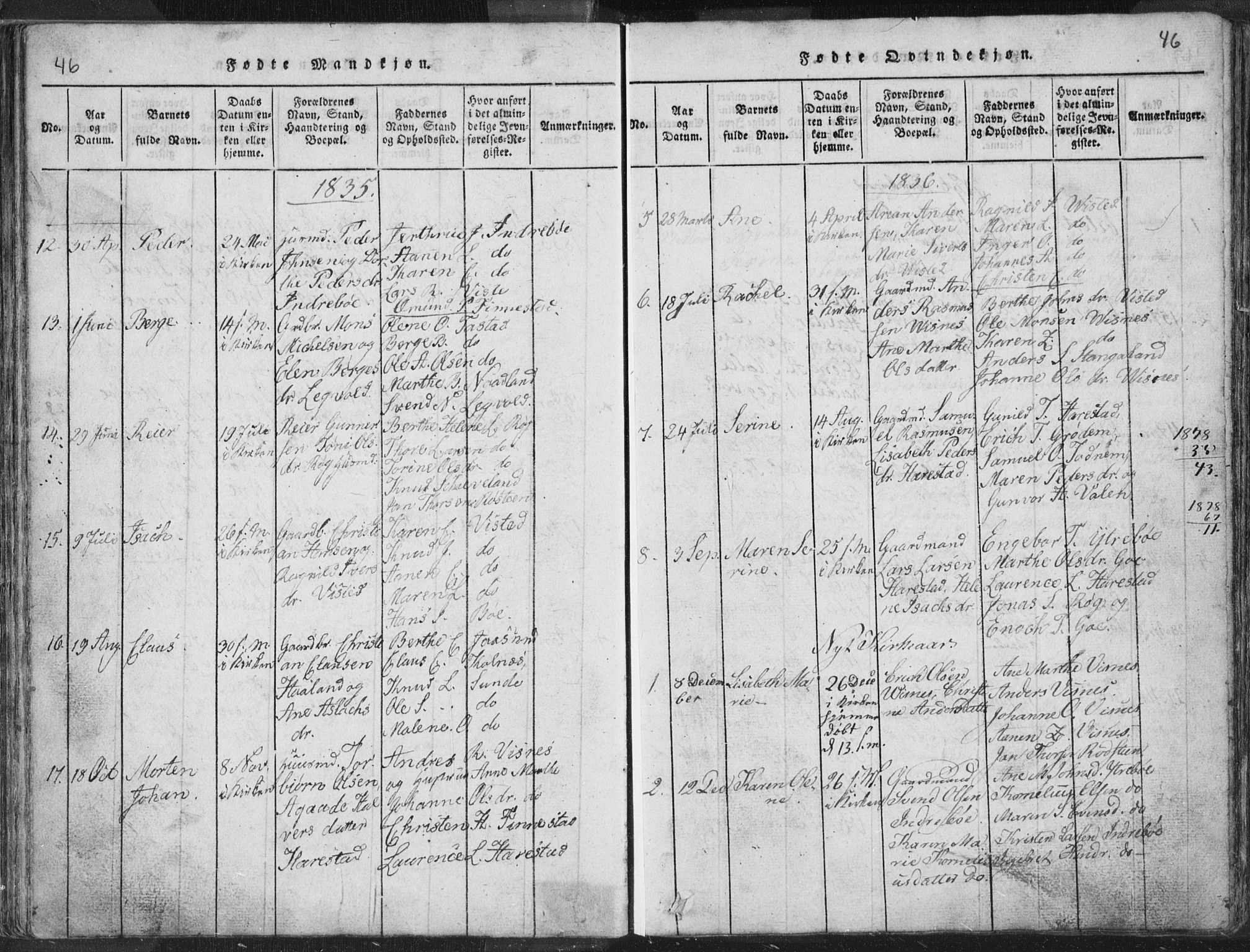 Hetland sokneprestkontor, AV/SAST-A-101826/30/30BA/L0001: Parish register (official) no. A 1, 1816-1856, p. 46