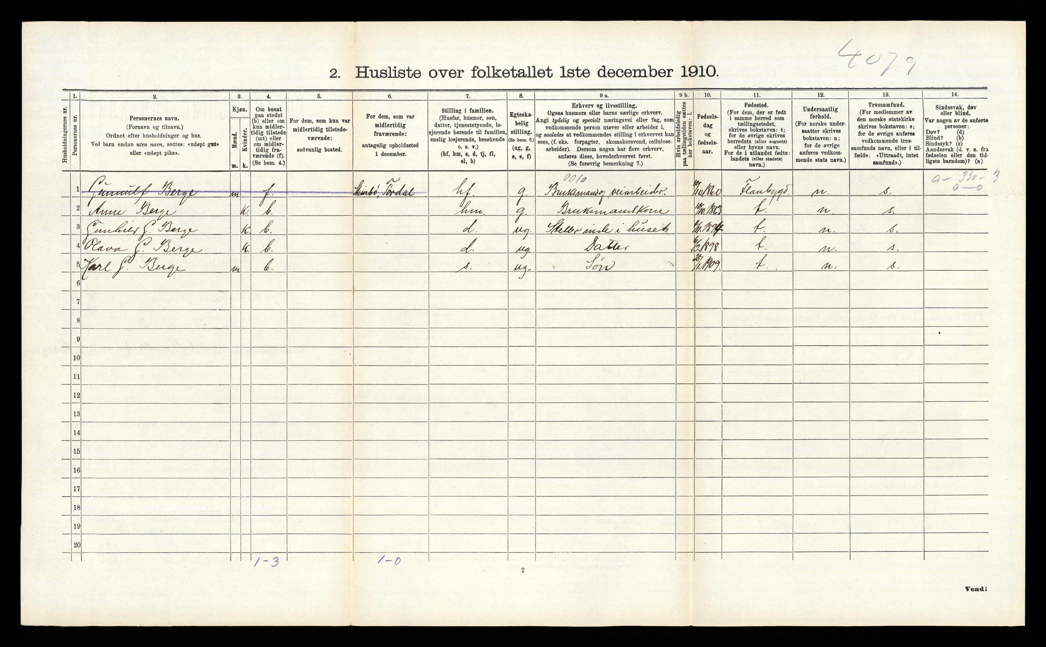 RA, 1910 census for Kviteseid, 1910, p. 347