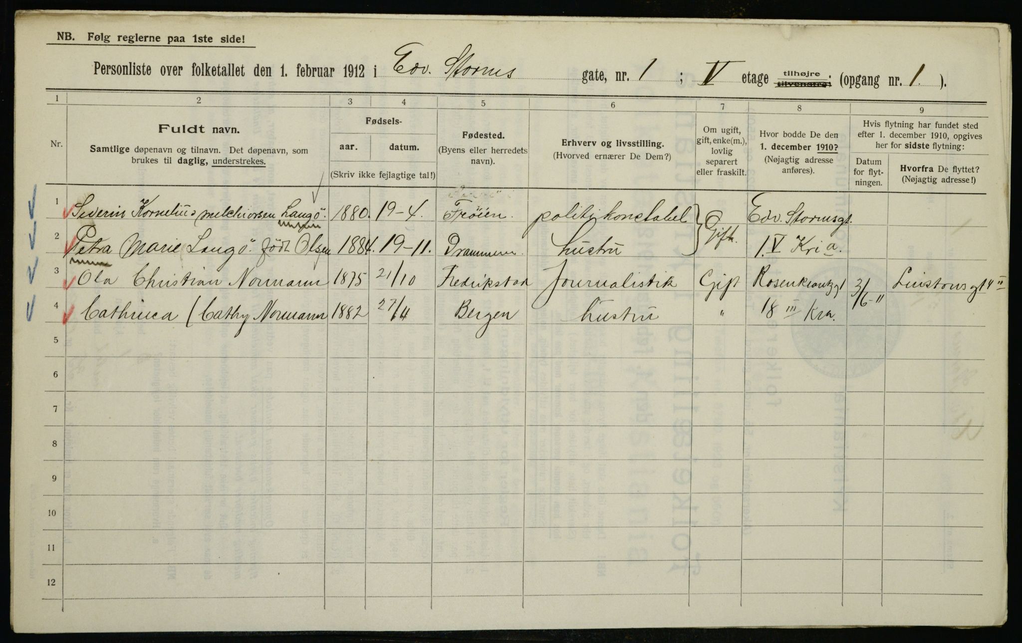 OBA, Municipal Census 1912 for Kristiania, 1912, p. 18634