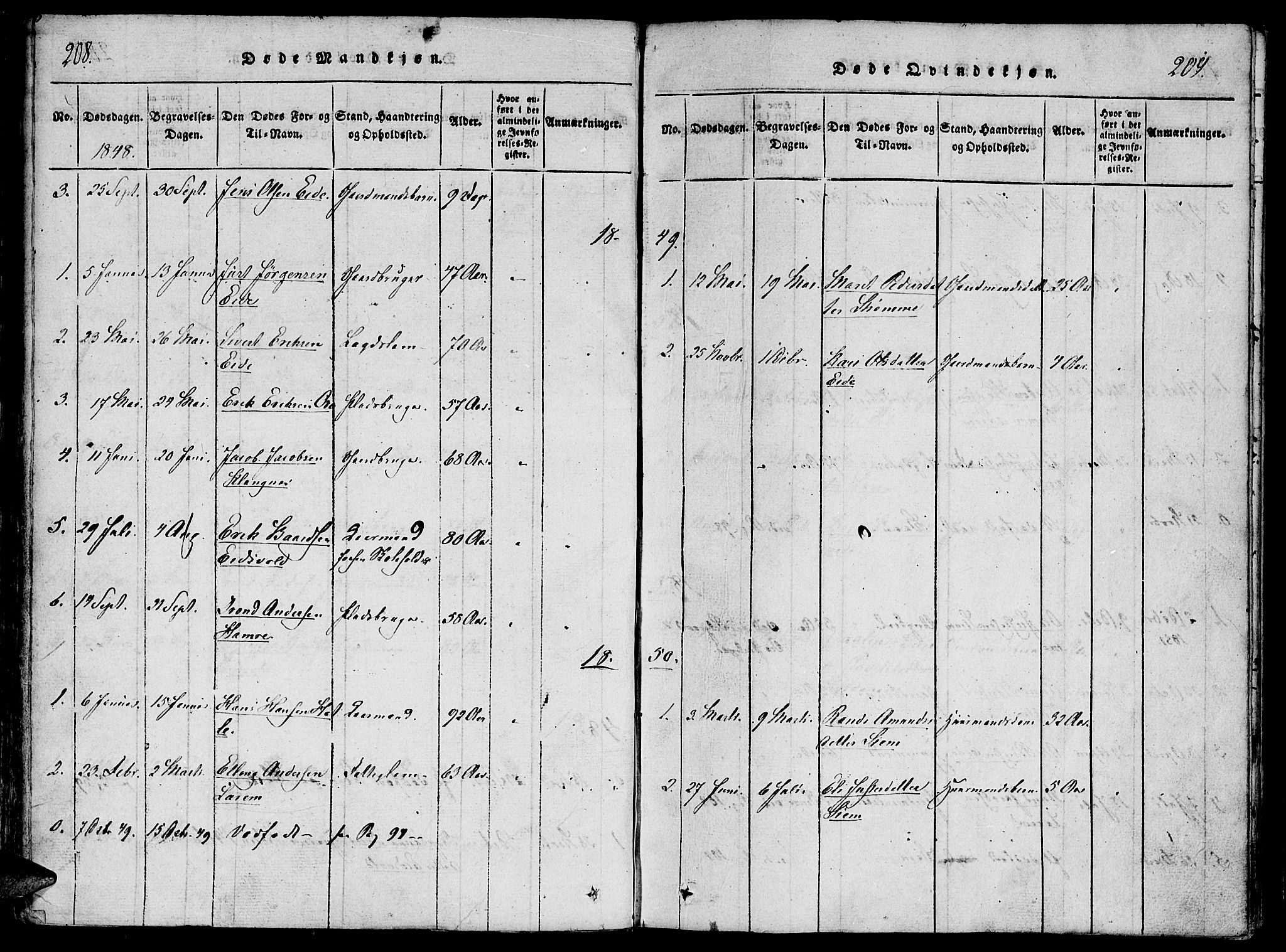 Ministerialprotokoller, klokkerbøker og fødselsregistre - Møre og Romsdal, SAT/A-1454/542/L0551: Parish register (official) no. 542A01, 1818-1853, p. 208-209