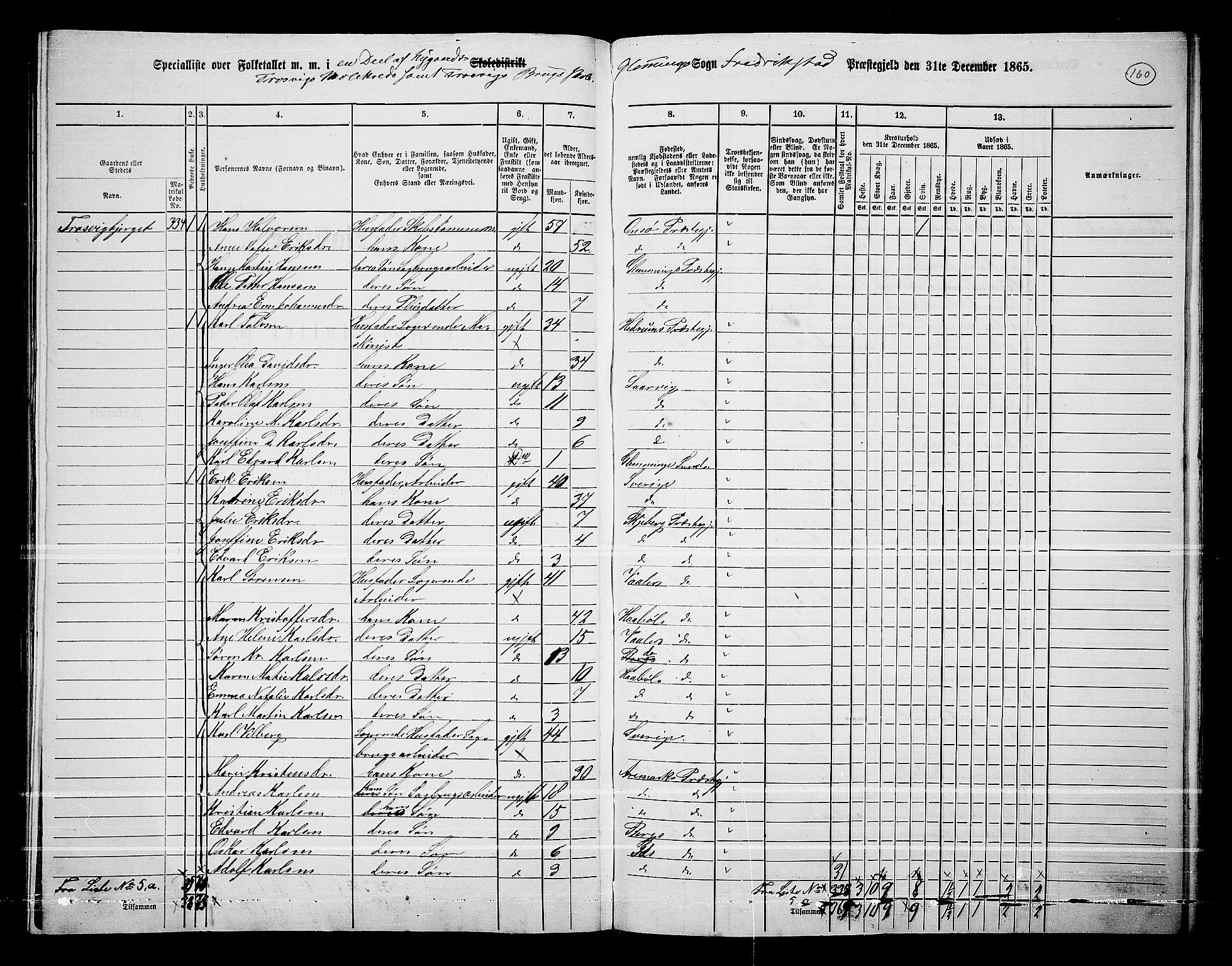 RA, 1865 census for Fredrikstad/Glemmen, 1865, p. 151