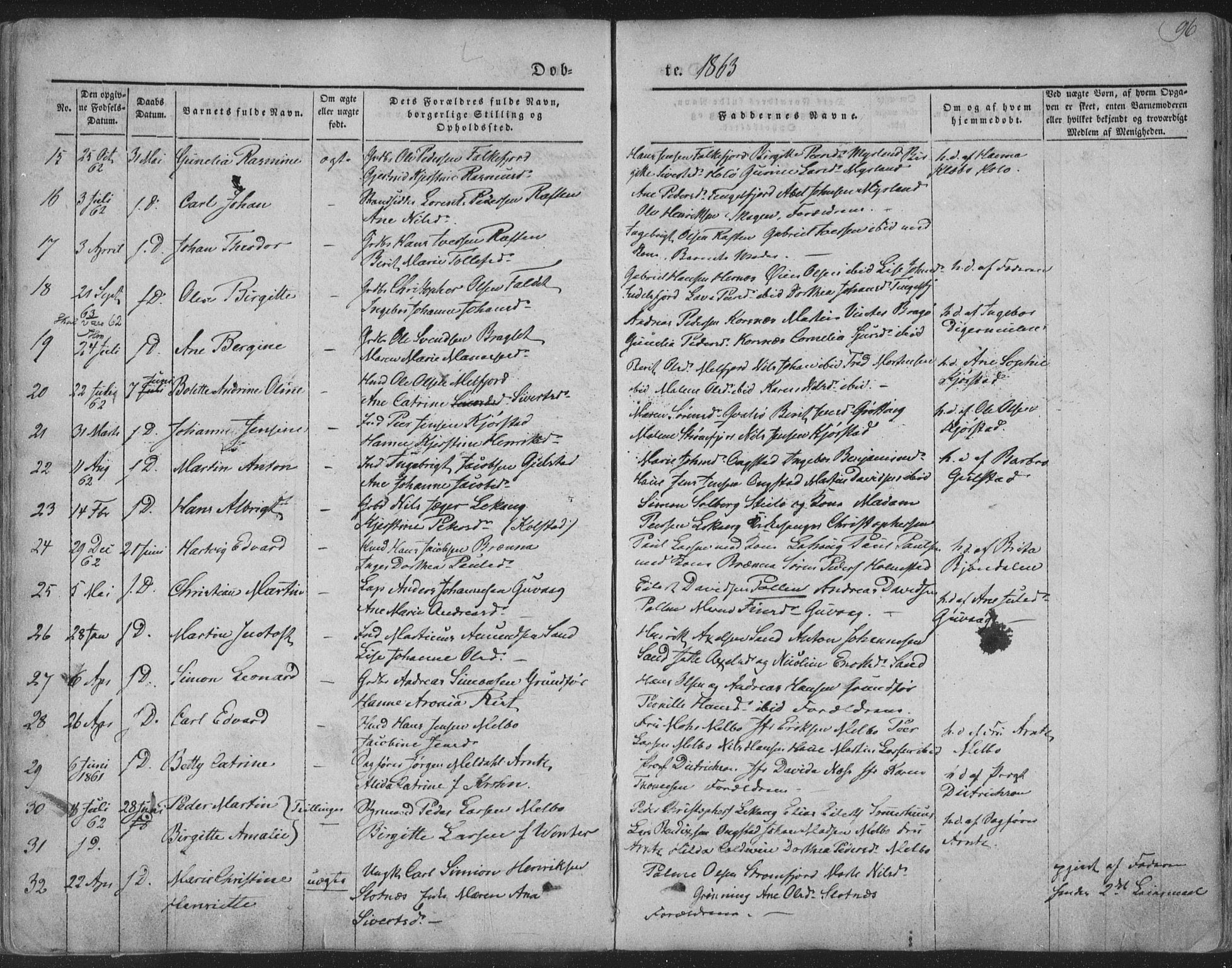 Ministerialprotokoller, klokkerbøker og fødselsregistre - Nordland, AV/SAT-A-1459/888/L1241: Parish register (official) no. 888A07, 1849-1869, p. 96