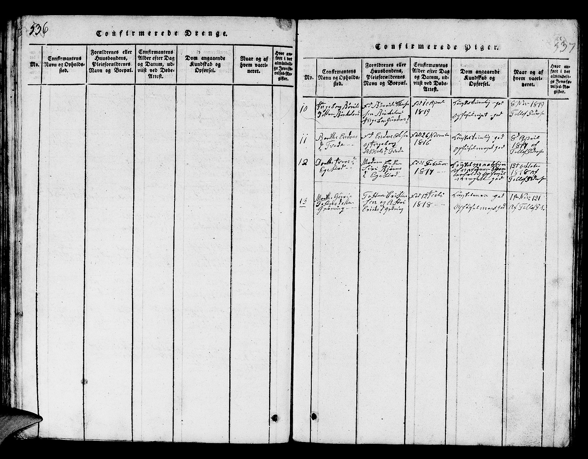 Helleland sokneprestkontor, AV/SAST-A-101810: Parish register (copy) no. B 1, 1815-1841, p. 536-537