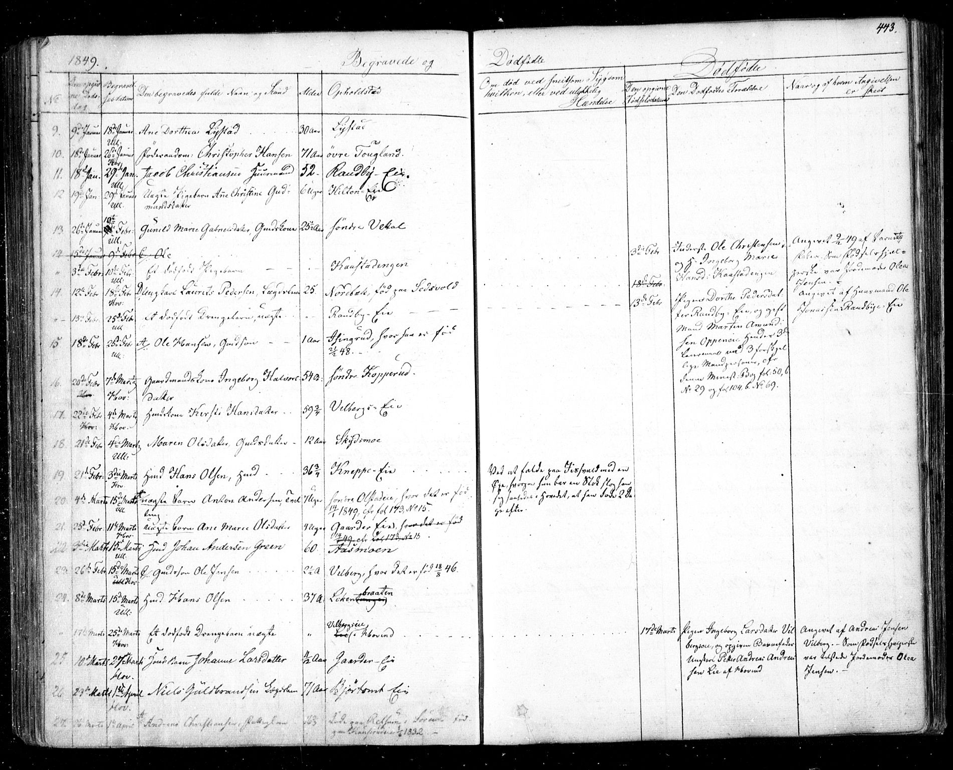 Ullensaker prestekontor Kirkebøker, SAO/A-10236a/F/Fa/L0014.b: Parish register (official) no. I 14B, 1836-1850, p. 443