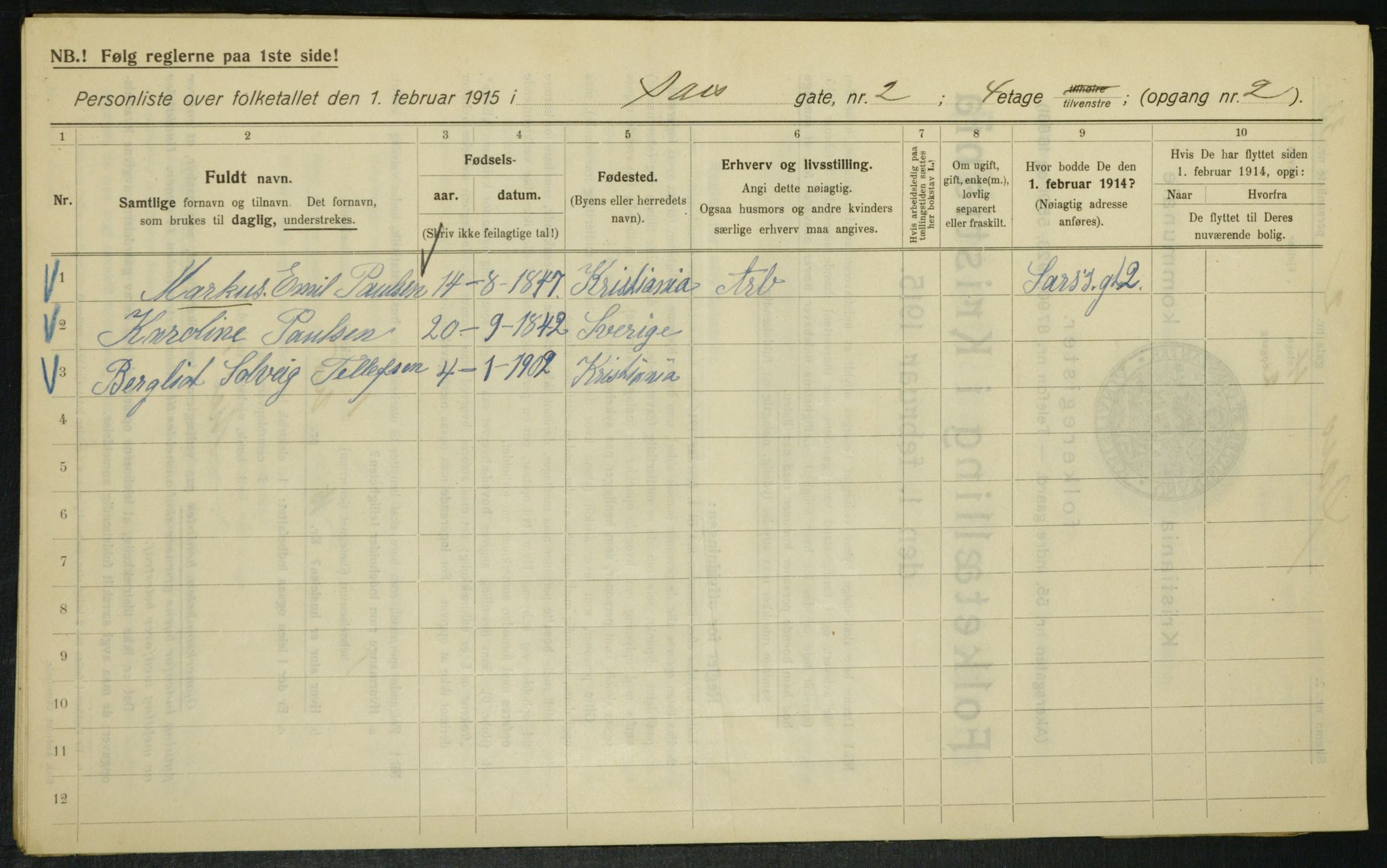 OBA, Municipal Census 1915 for Kristiania, 1915, p. 88850