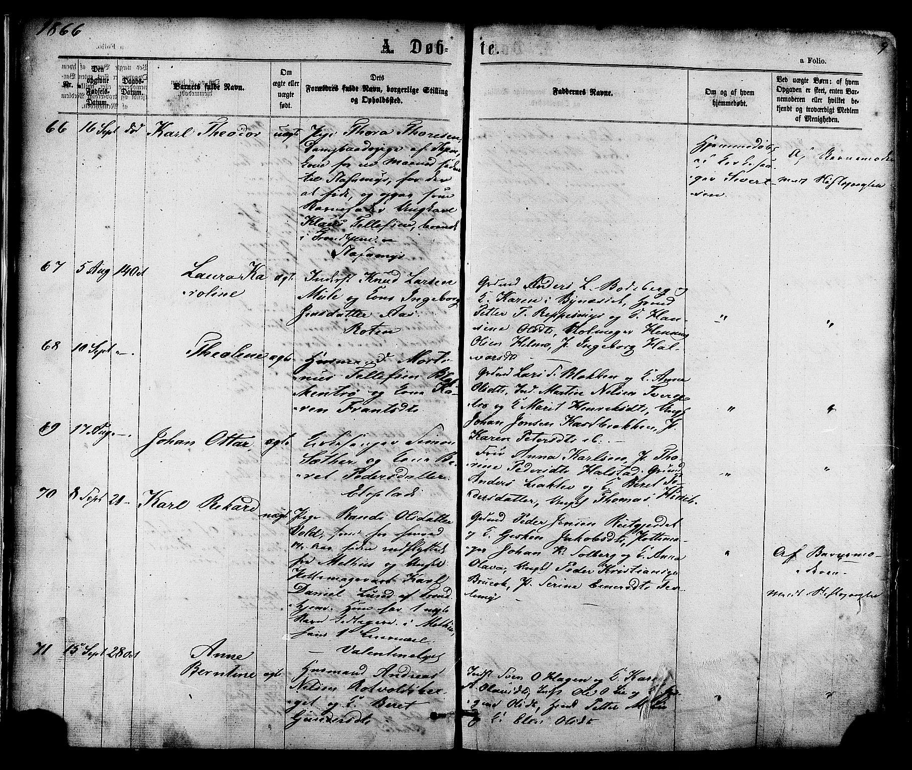 Ministerialprotokoller, klokkerbøker og fødselsregistre - Sør-Trøndelag, AV/SAT-A-1456/606/L0293: Parish register (official) no. 606A08, 1866-1877, p. 9