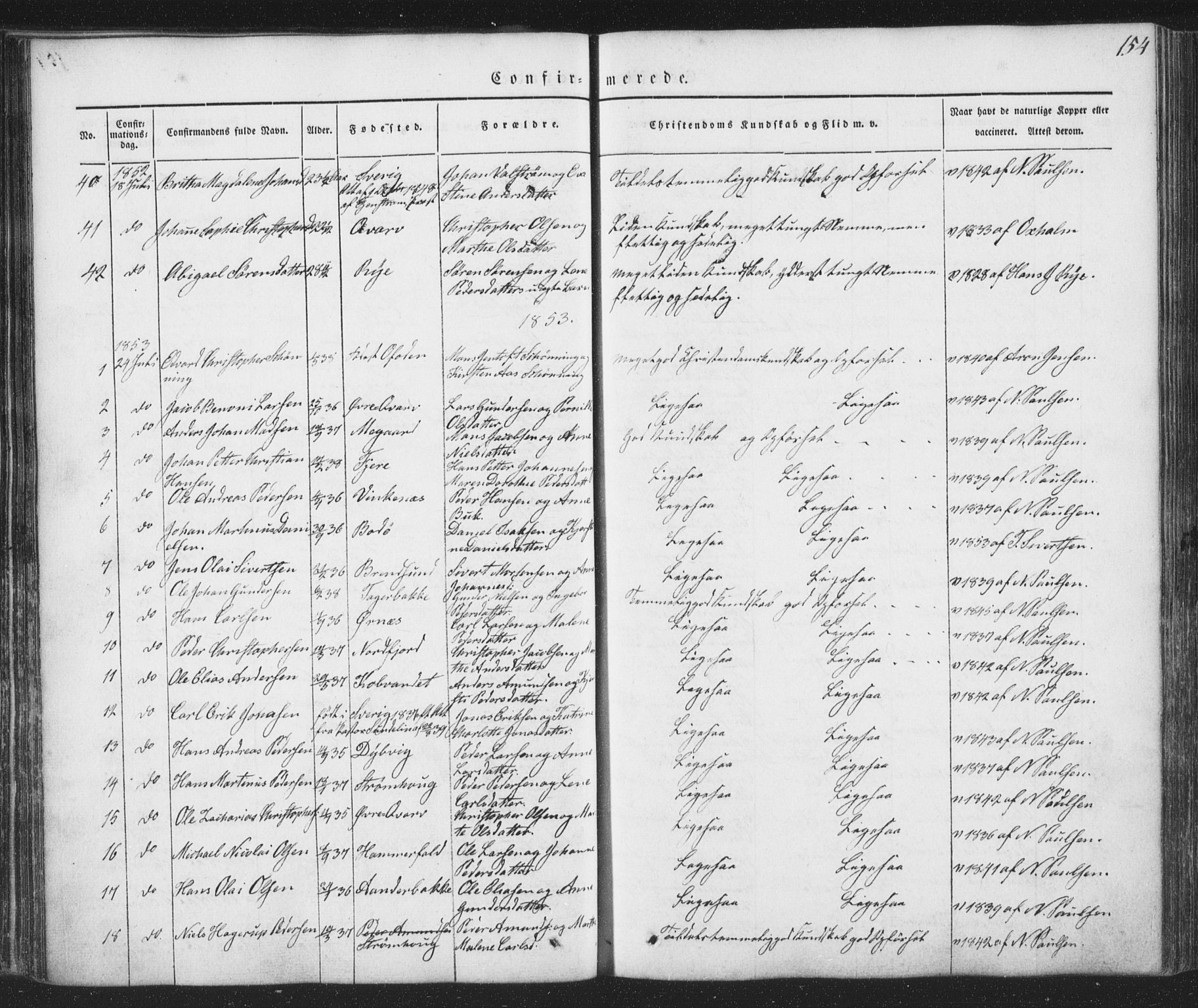 Ministerialprotokoller, klokkerbøker og fødselsregistre - Nordland, SAT/A-1459/853/L0769: Parish register (official) no. 853A08, 1836-1856, p. 154