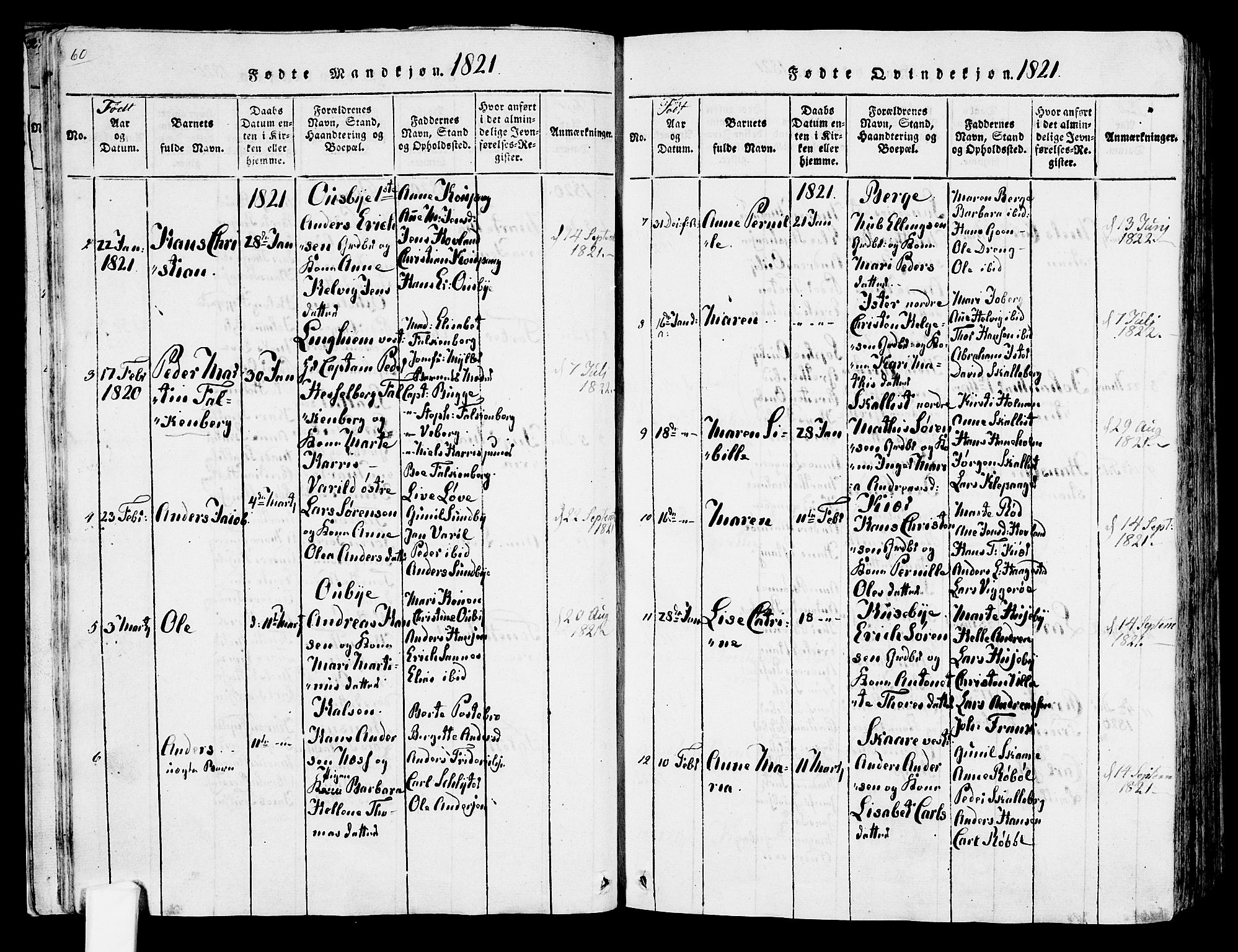 Tjølling kirkebøker, SAKO/A-60/F/Fa/L0005: Parish register (official) no. 5, 1814-1836, p. 60-61
