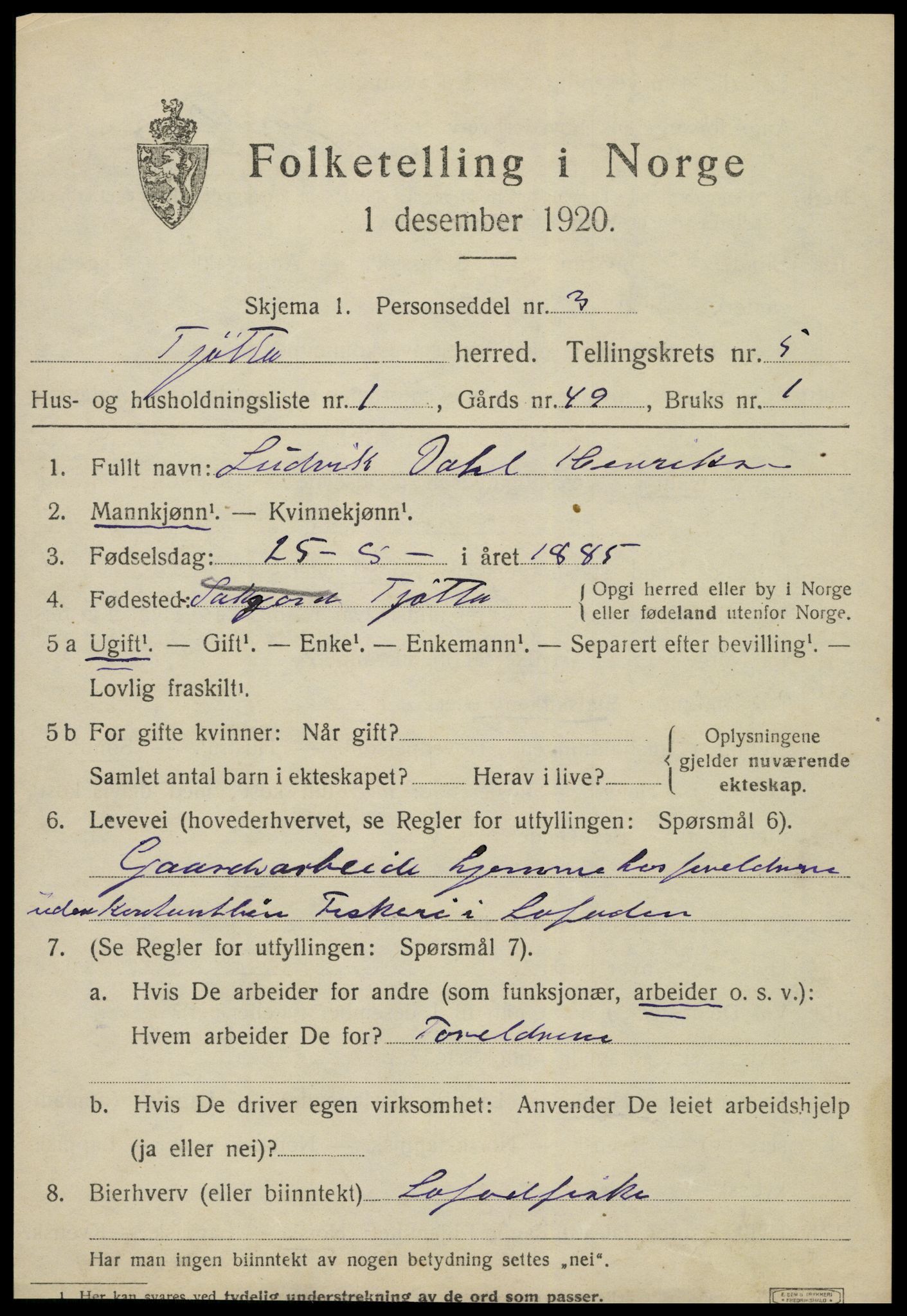 SAT, 1920 census for Tjøtta, 1920, p. 1971