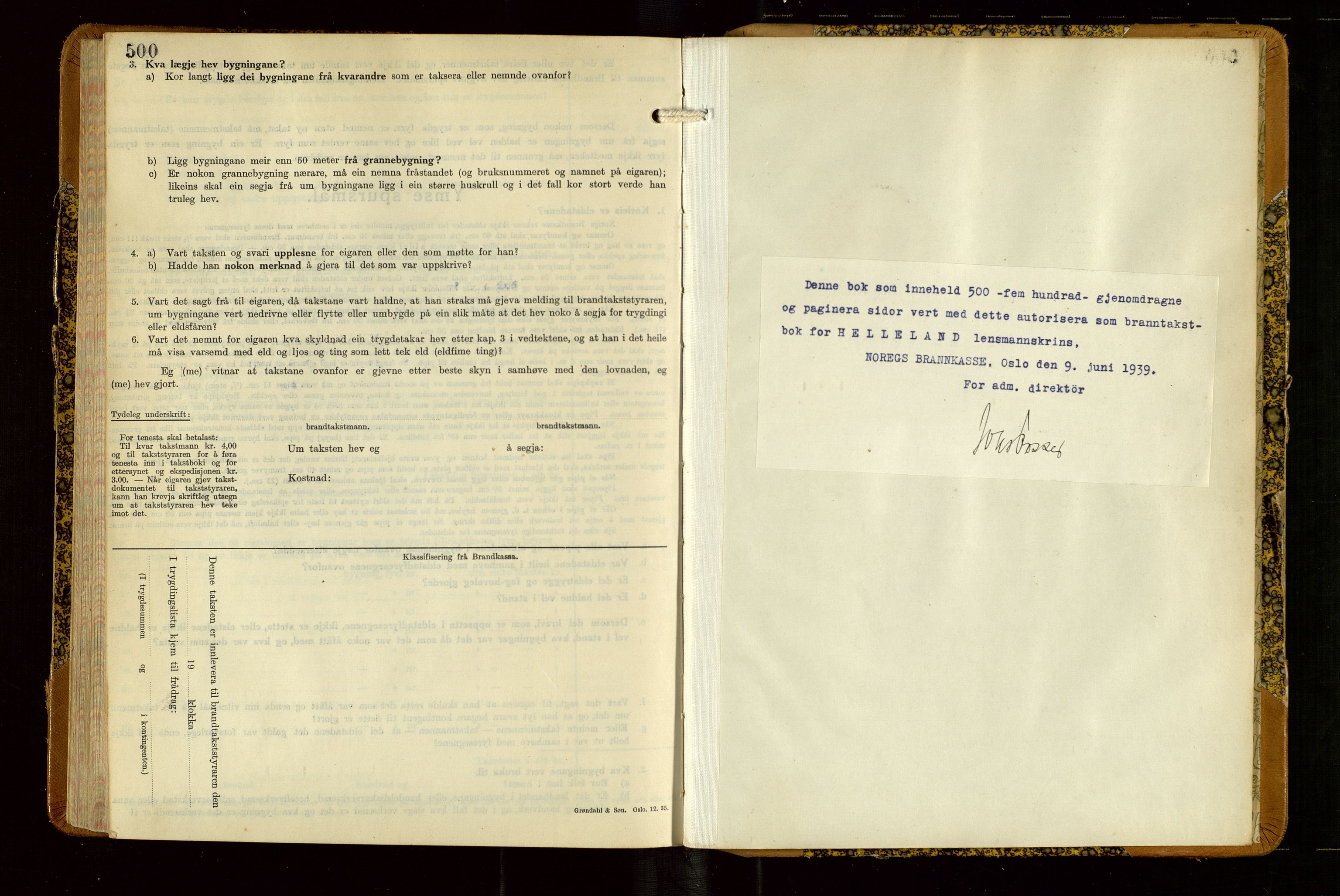 Helleland lensmannskontor, SAST/A-100209/Gob/L0004: "Brandtakstbok", 1939-1949, p. 500