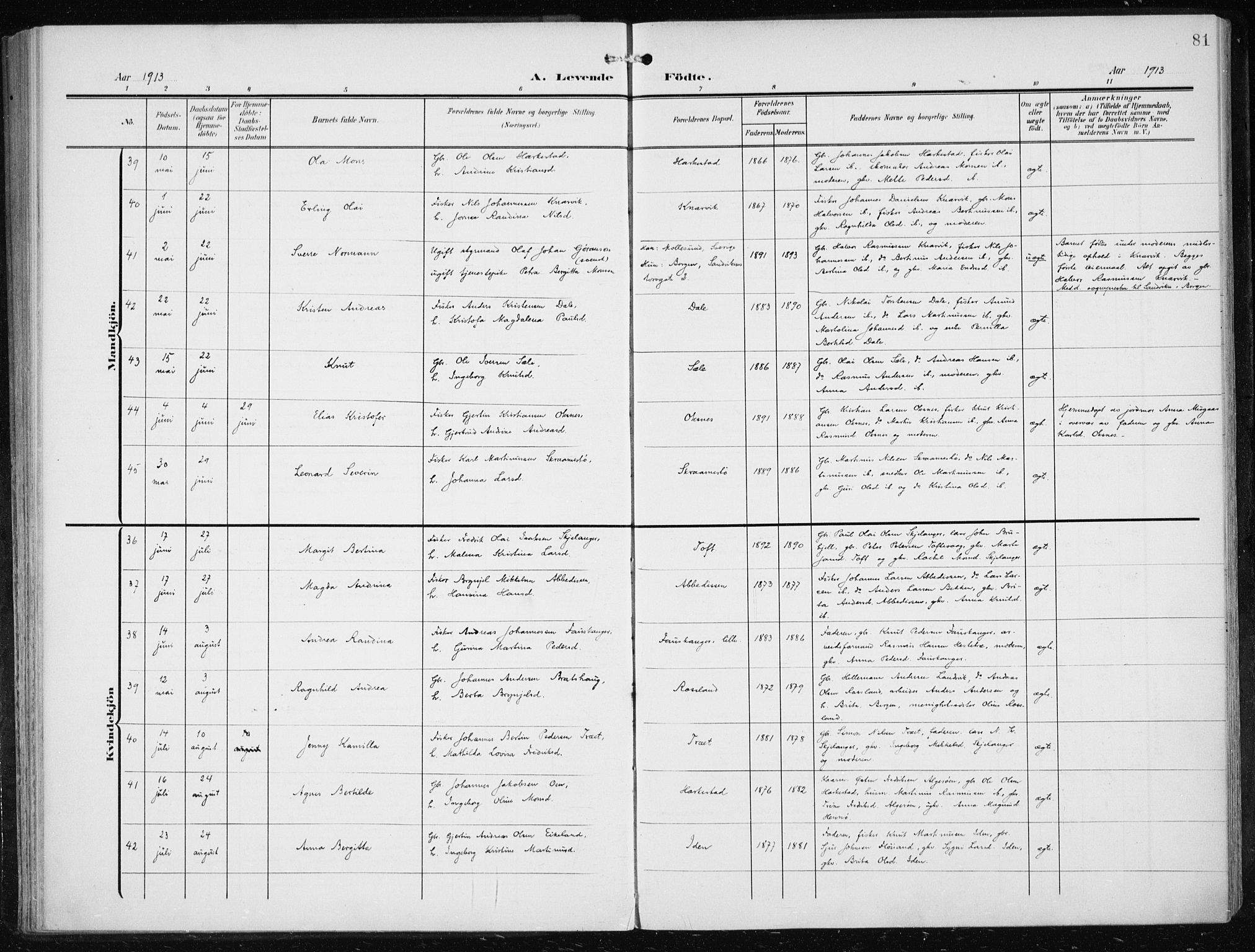 Herdla Sokneprestembete, AV/SAB-A-75701/H/Haa: Parish register (official) no. A 5, 1905-1918, p. 81