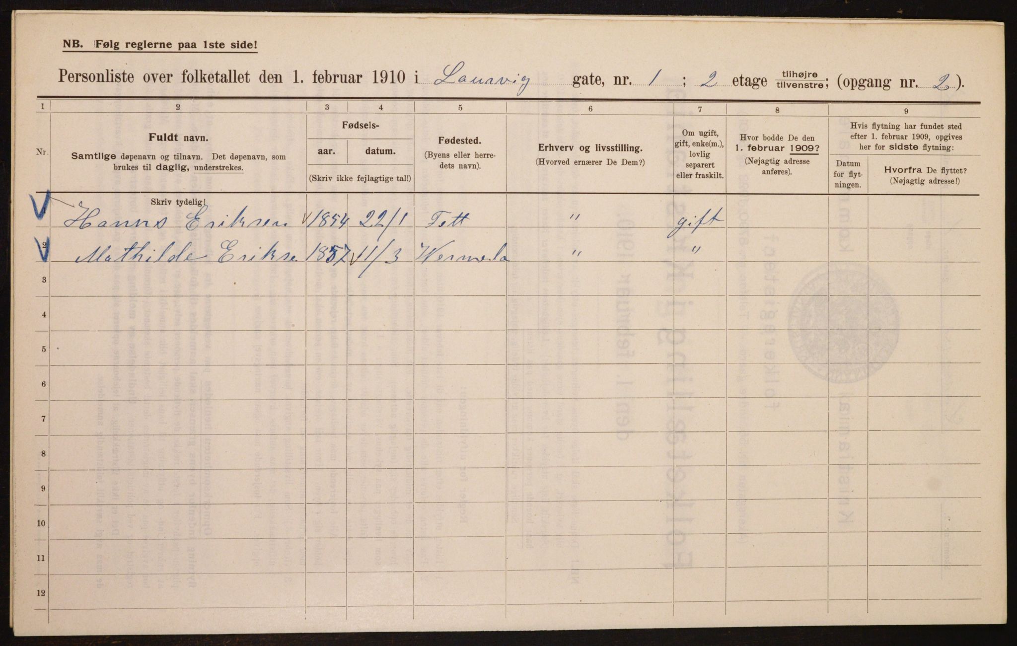 OBA, Municipal Census 1910 for Kristiania, 1910, p. 55013