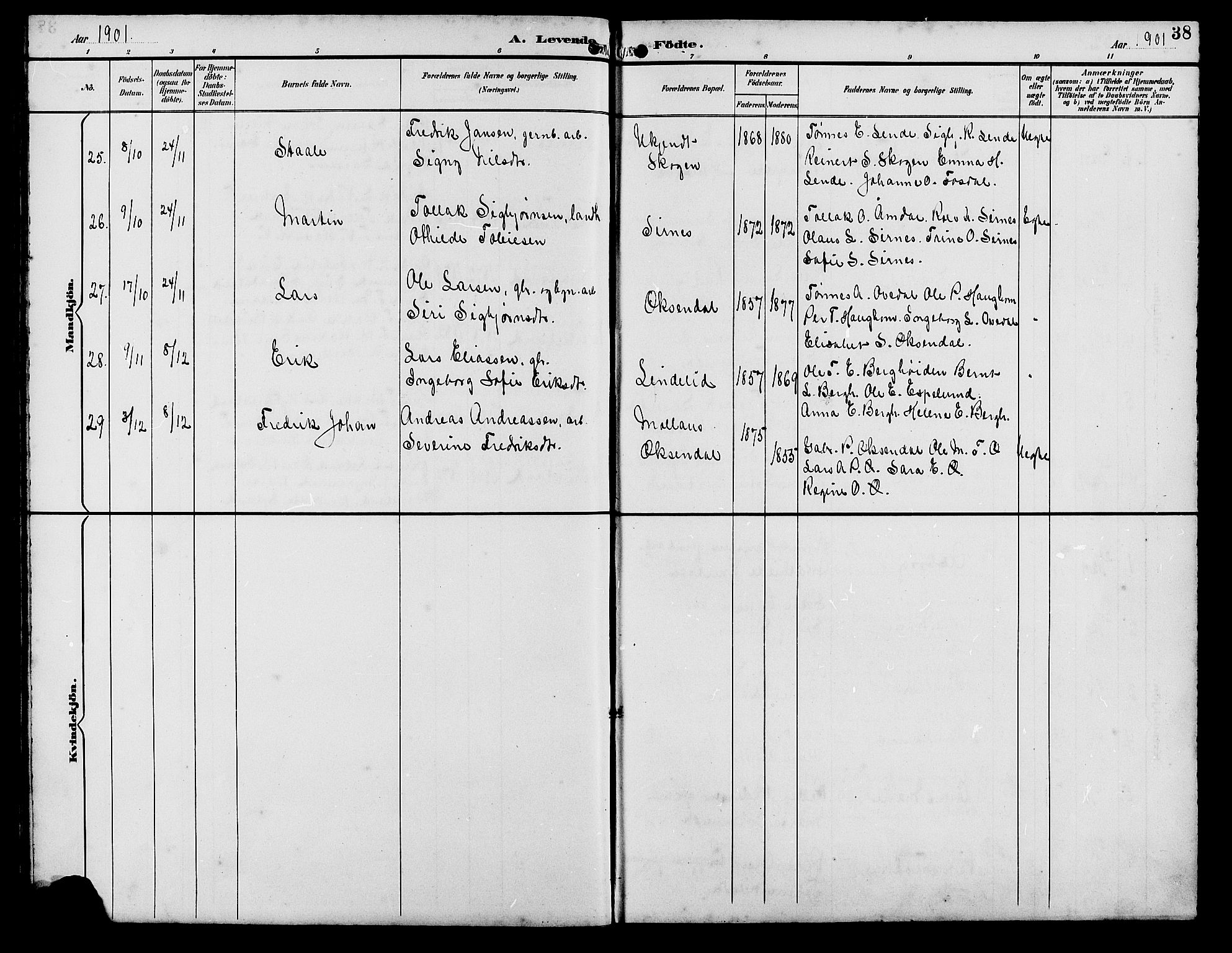 Bakke sokneprestkontor, SAK/1111-0002/F/Fb/Fba/L0003: Parish register (copy) no. B 3, 1894-1910, p. 38