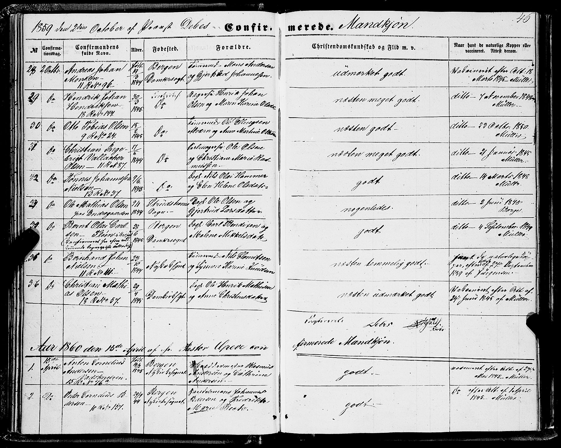 Domkirken sokneprestembete, SAB/A-74801/H/Haa/L0028: Parish register (official) no. C 3, 1852-1864, p. 46