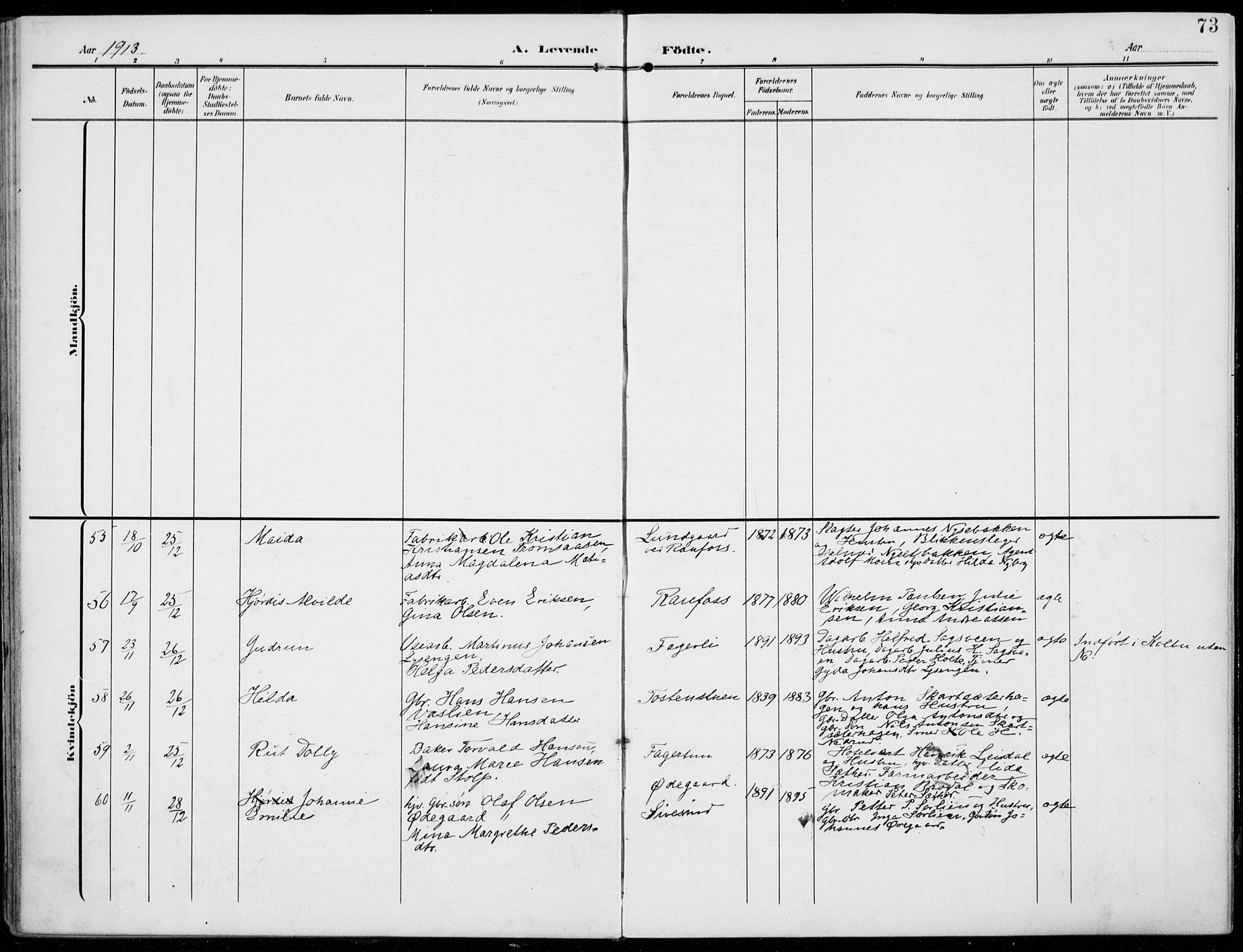 Vestre Toten prestekontor, AV/SAH-PREST-108/H/Ha/Haa/L0014: Parish register (official) no. 14, 1907-1920, p. 73