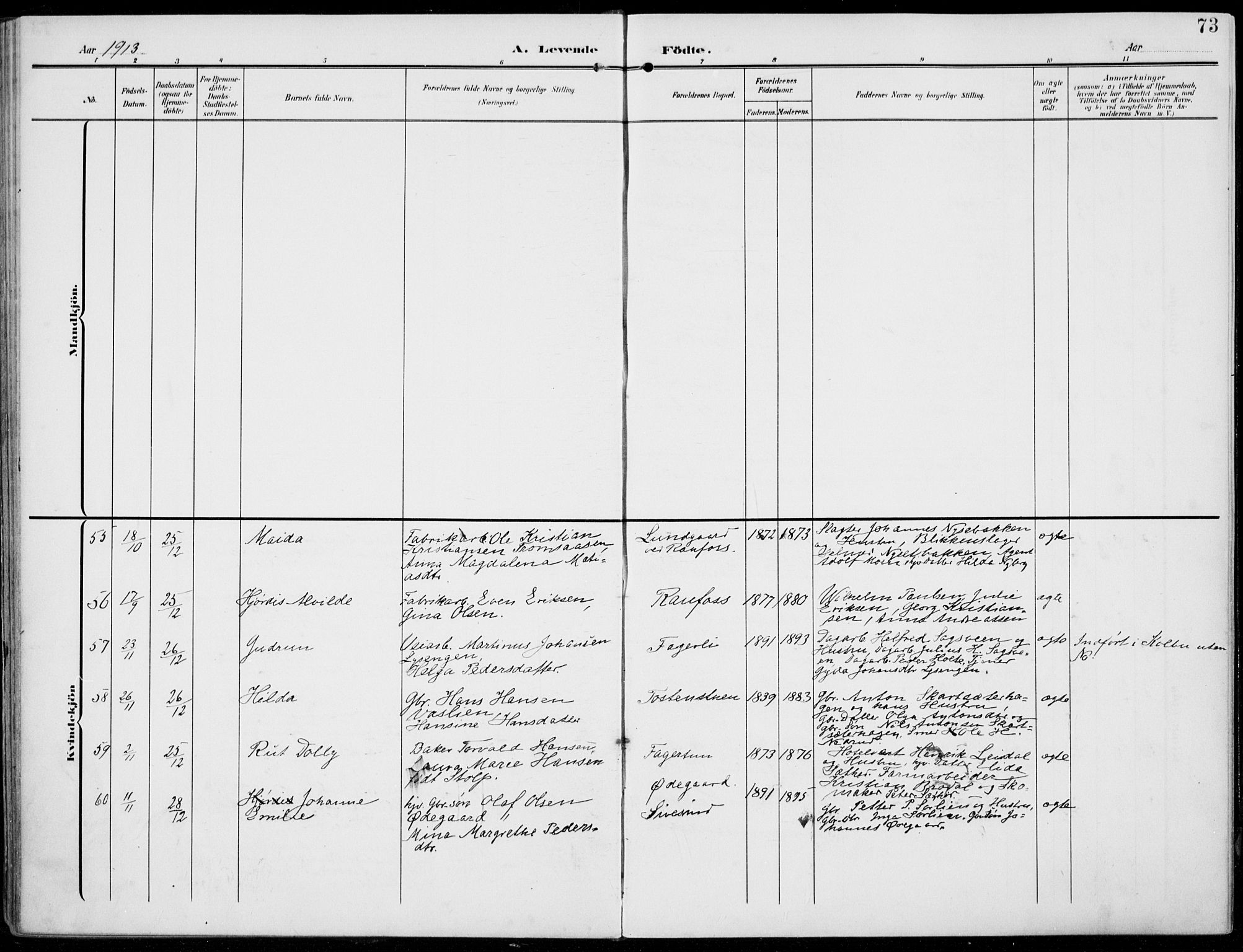 Vestre Toten prestekontor, AV/SAH-PREST-108/H/Ha/Haa/L0014: Parish register (official) no. 14, 1907-1920, p. 73