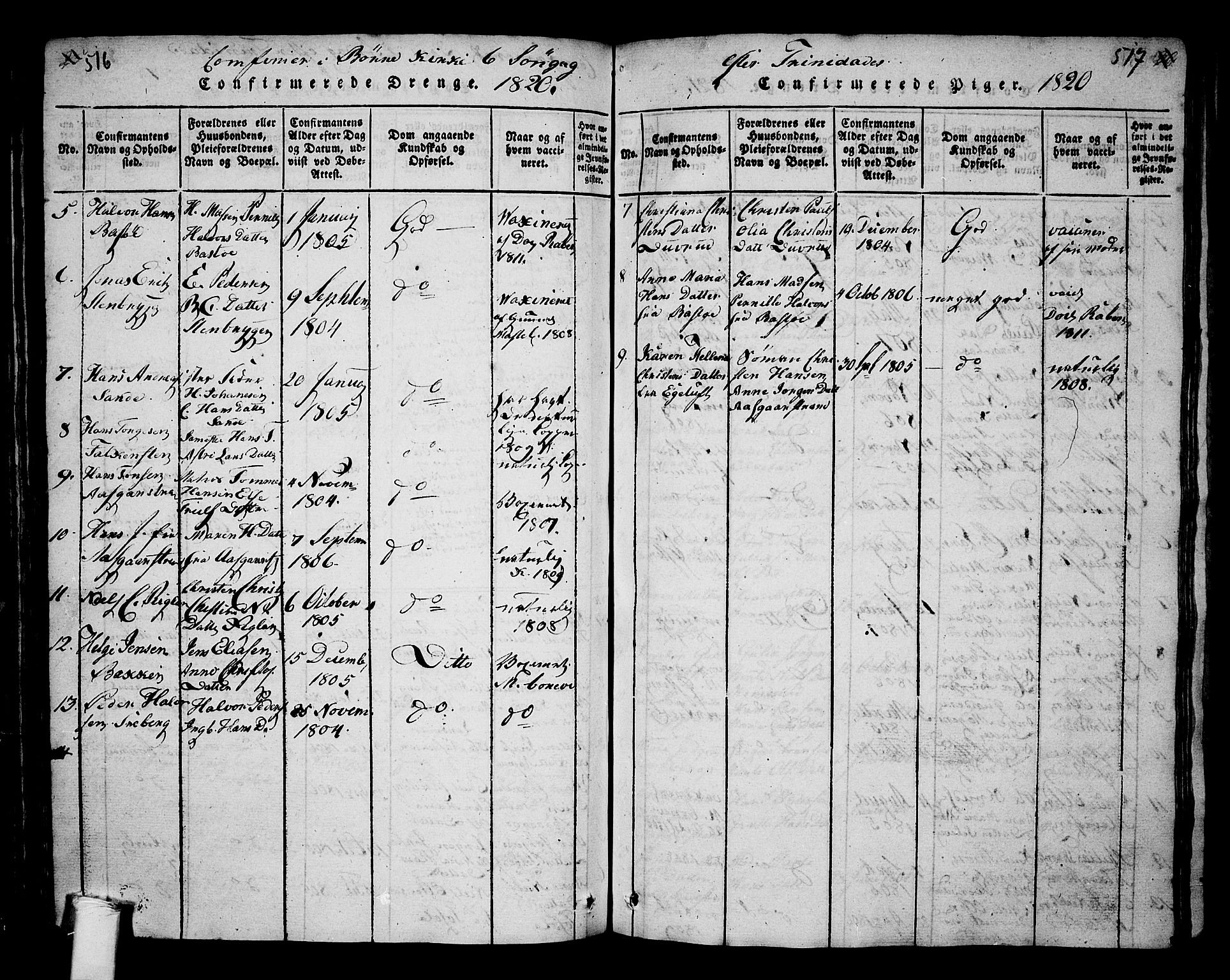 Borre kirkebøker, SAKO/A-338/G/Ga/L0001: Parish register (copy) no. I 1, 1815-1851, p. 516-517