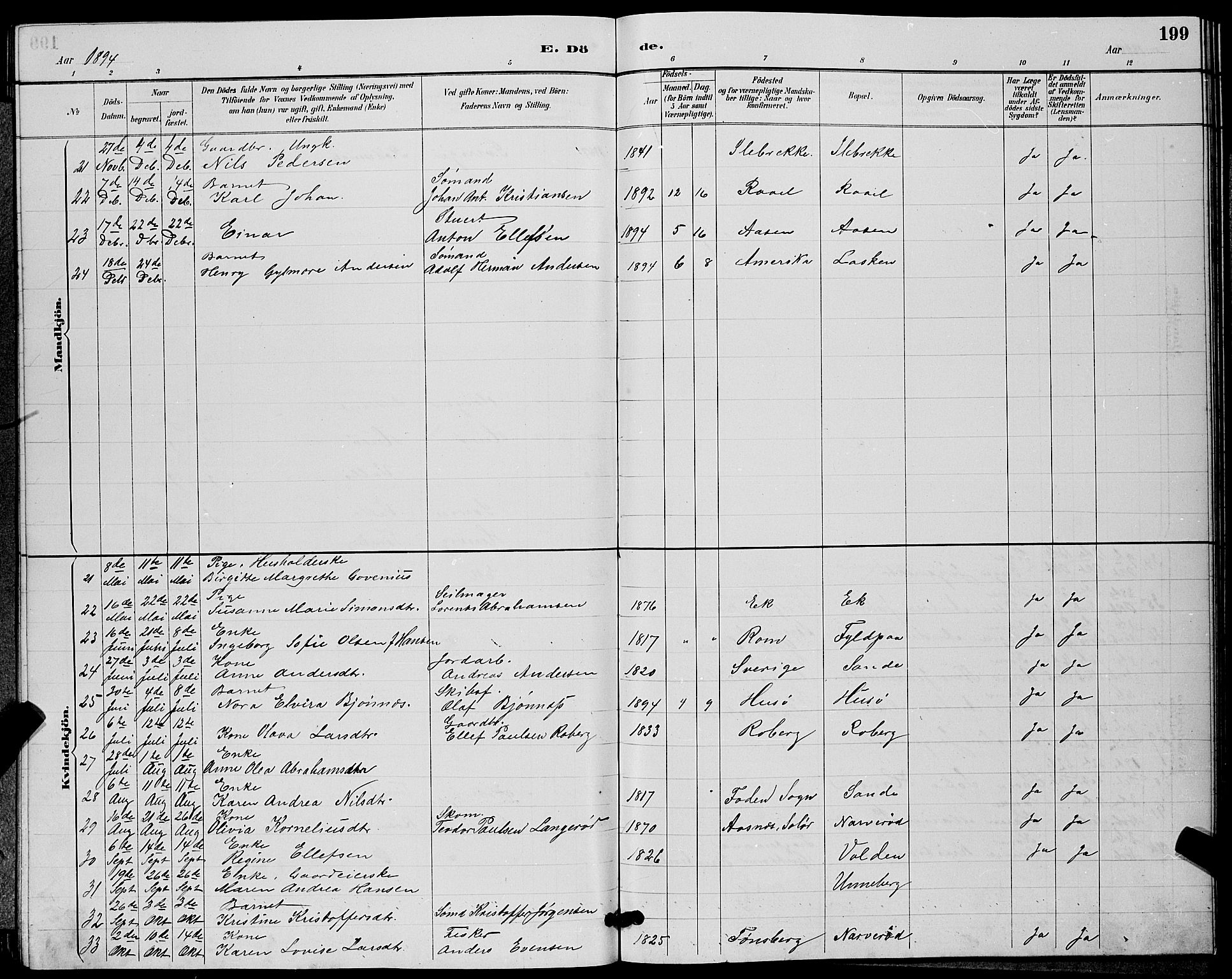Sem kirkebøker, SAKO/A-5/G/Gb/L0002: Parish register (copy) no. II 2, 1886-1899, p. 199