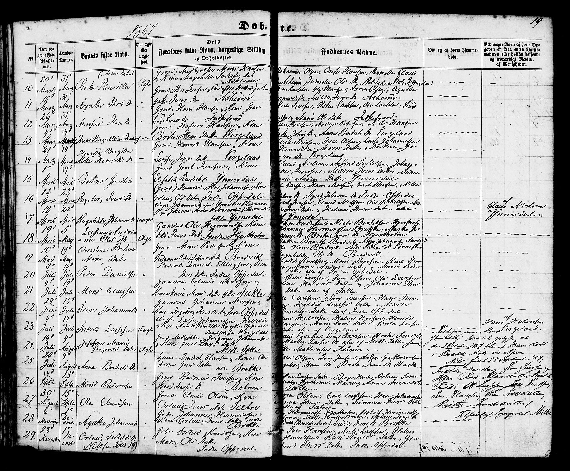 Gulen sokneprestembete, SAB/A-80201/H/Haa/Haac/L0001: Parish register (official) no. C 1, 1859-1881, p. 19