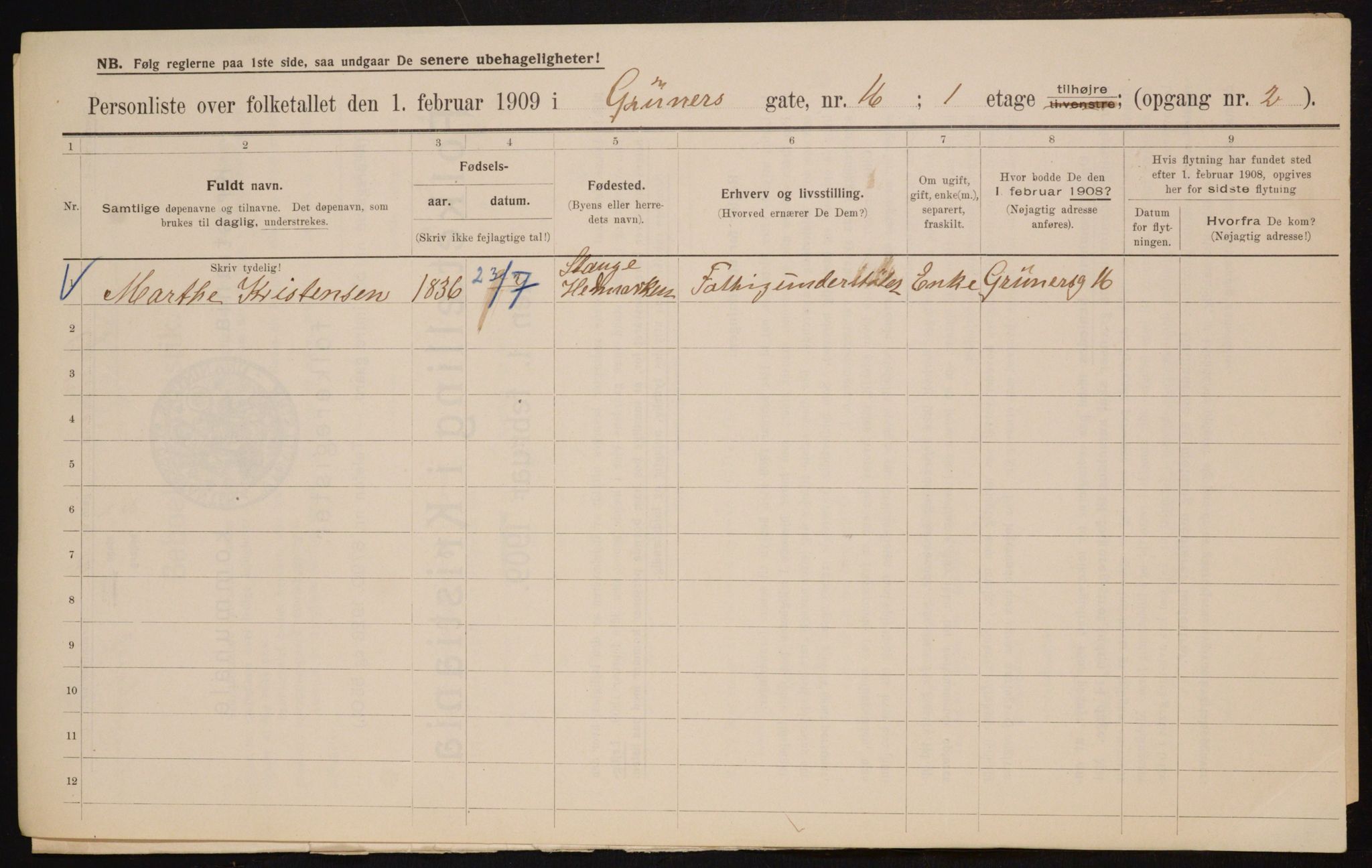 OBA, Municipal Census 1909 for Kristiania, 1909, p. 28313