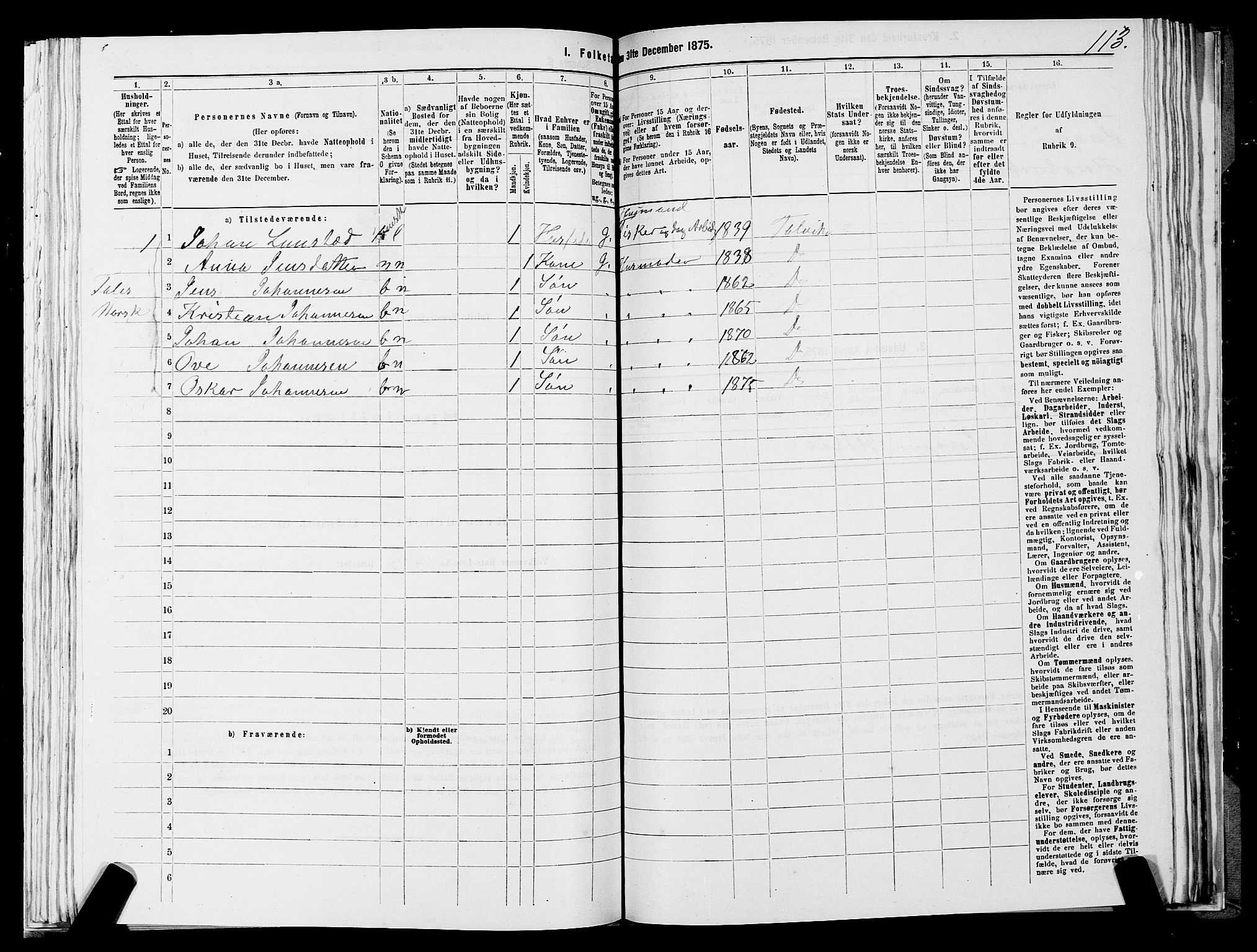 SATØ, 1875 census for 2013P Talvik, 1875, p. 3113