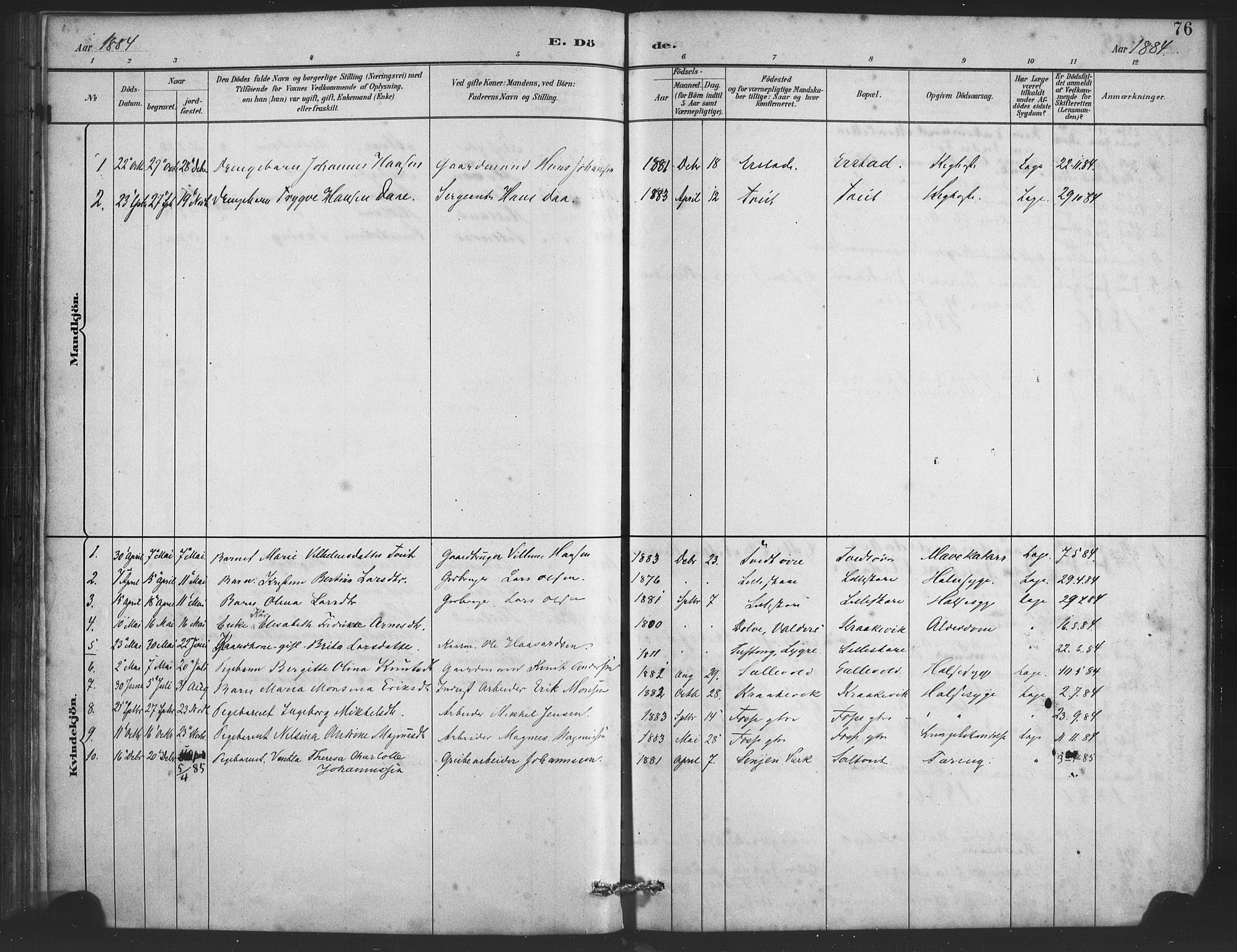 Alversund Sokneprestembete, AV/SAB-A-73901/H/Ha/Haa/Haaa/L0001: Parish register (official) no. A 1, 1882-1896, p. 76