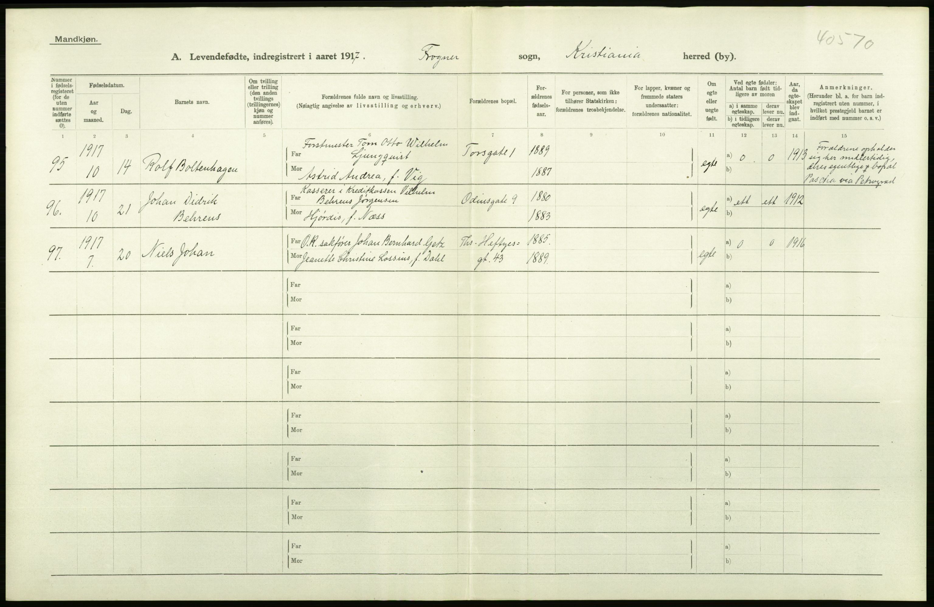 Statistisk sentralbyrå, Sosiodemografiske emner, Befolkning, AV/RA-S-2228/D/Df/Dfb/Dfbg/L0007: Kristiania: Levendefødte menn og kvinner., 1917, p. 246