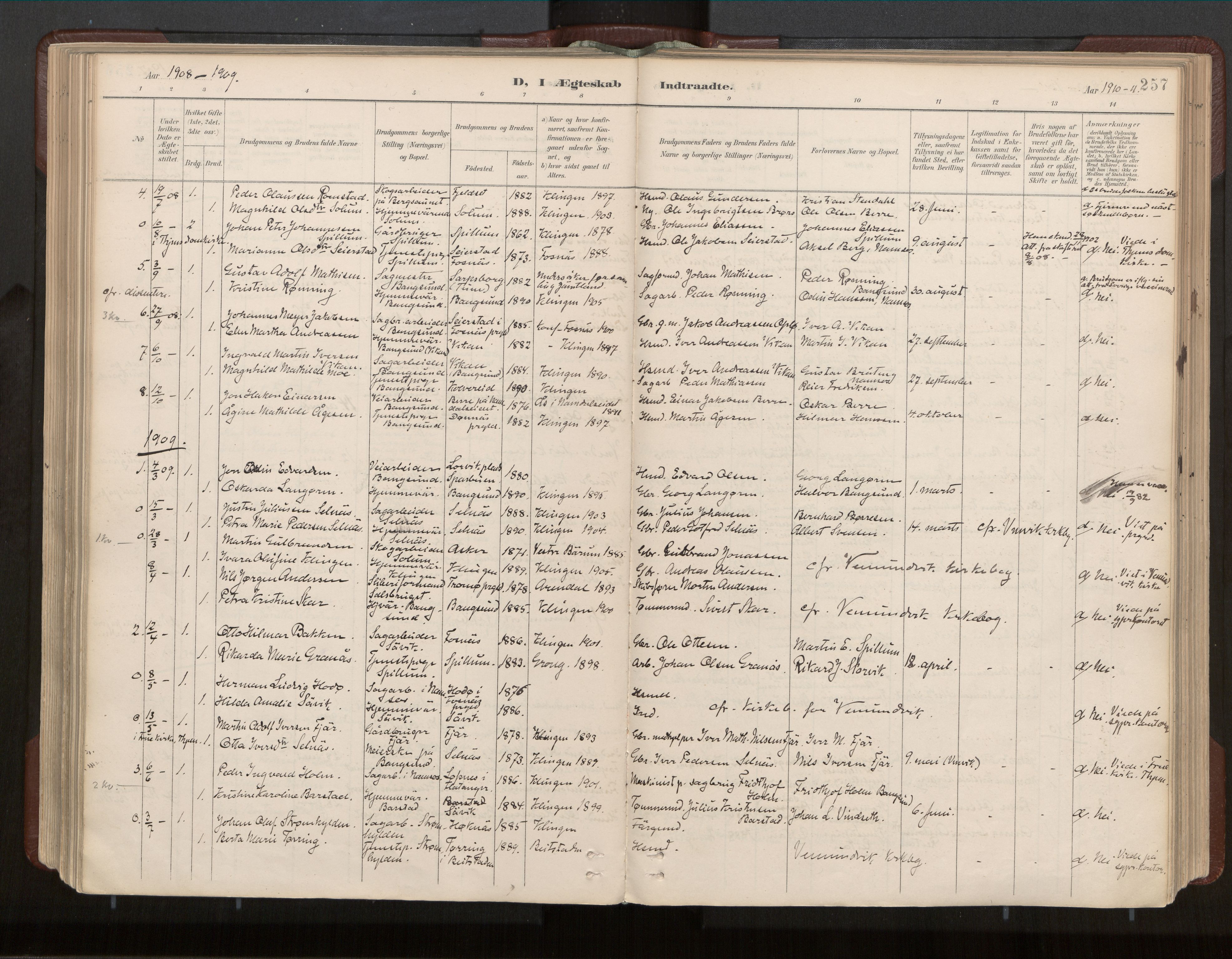 Ministerialprotokoller, klokkerbøker og fødselsregistre - Nord-Trøndelag, SAT/A-1458/770/L0589: Parish register (official) no. 770A03, 1887-1929, p. 257