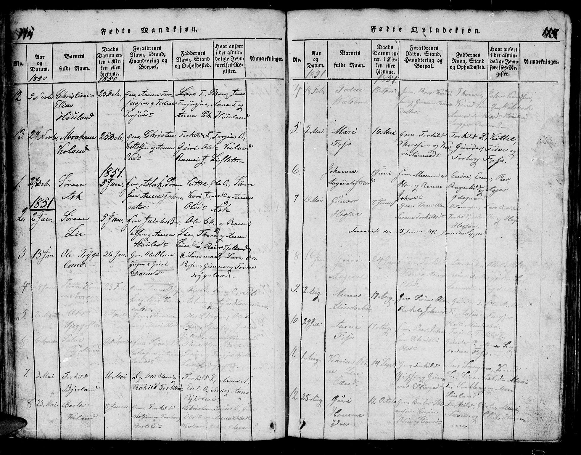 Bjelland sokneprestkontor, SAK/1111-0005/F/Fb/Fba/L0003: Parish register (copy) no. B 3, 1816-1870, p. 114-115
