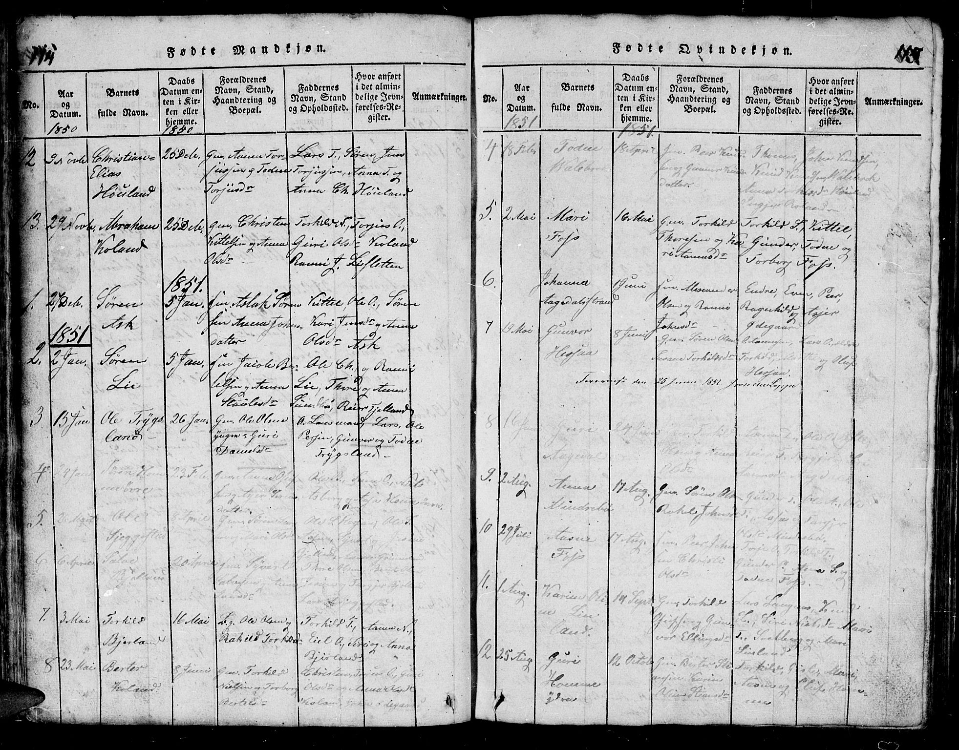 Bjelland sokneprestkontor, AV/SAK-1111-0005/F/Fb/Fba/L0003: Parish register (copy) no. B 3, 1816-1870, p. 114-115