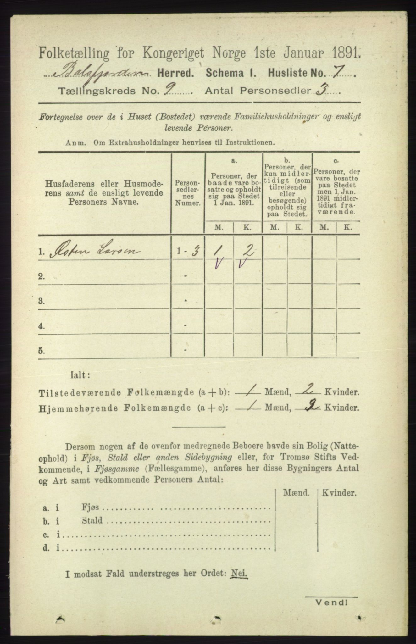 RA, 1891 census for 1933 Balsfjord, 1891, p. 3084