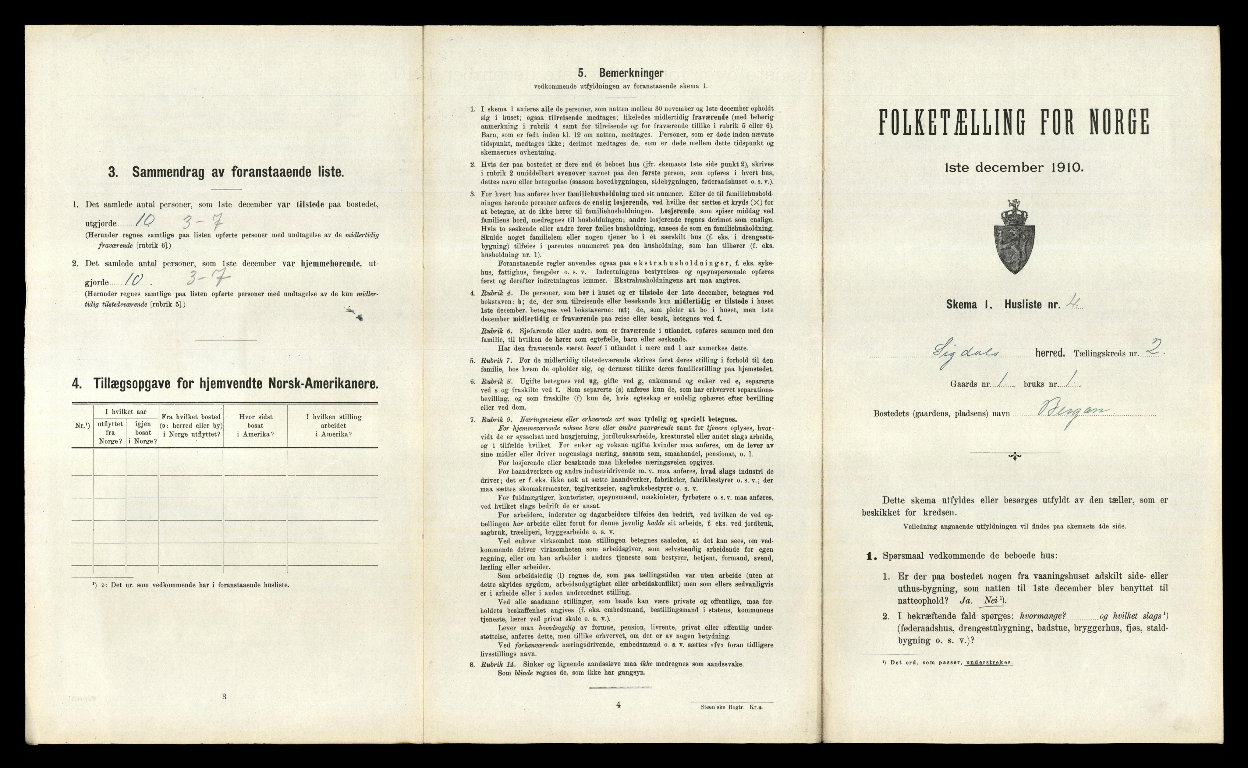 RA, 1910 census for Sigdal, 1910, p. 154