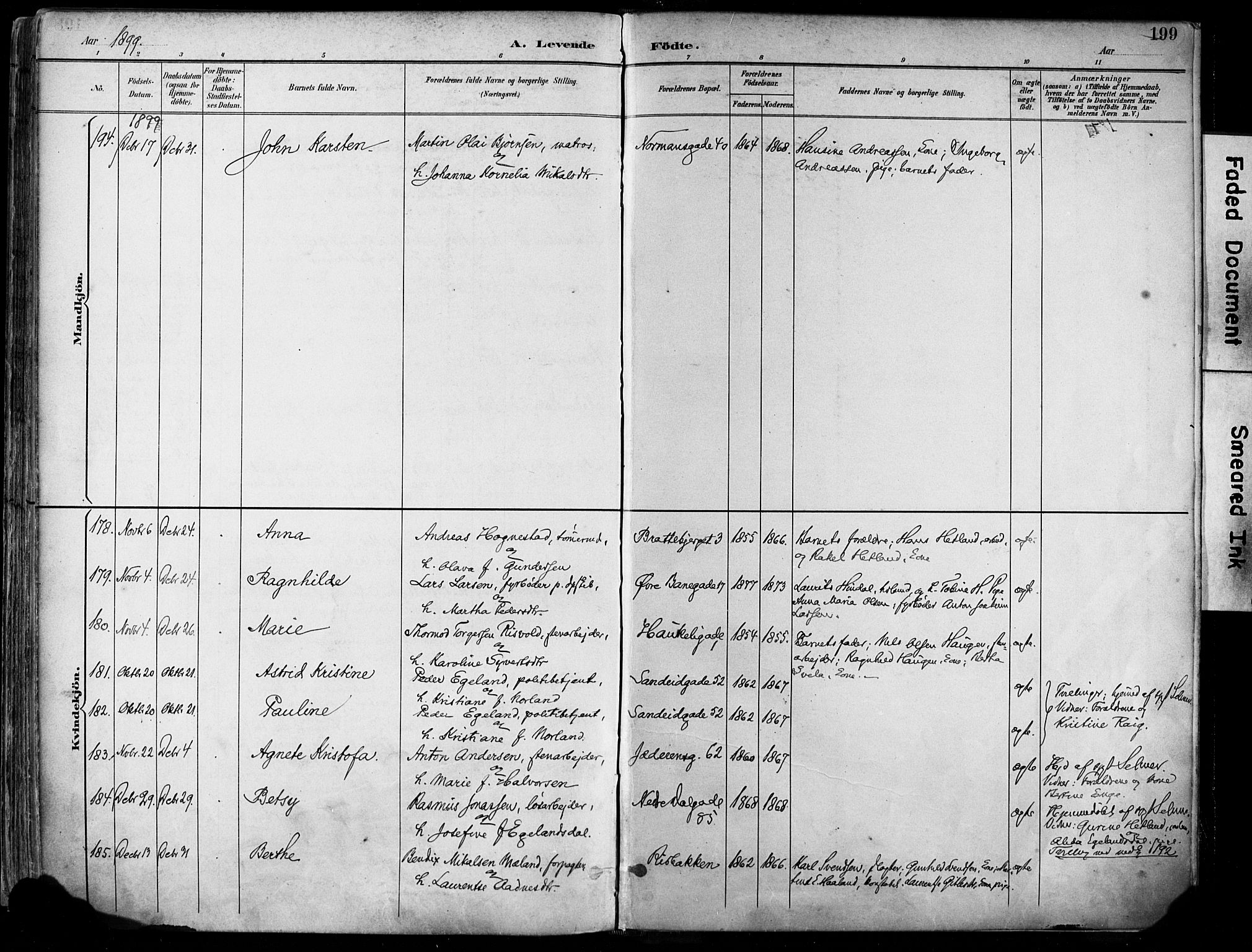 St. Johannes sokneprestkontor, AV/SAST-A-101814/001/30/30BA/L0004: Parish register (official) no. A 4, 1891-1899, p. 199